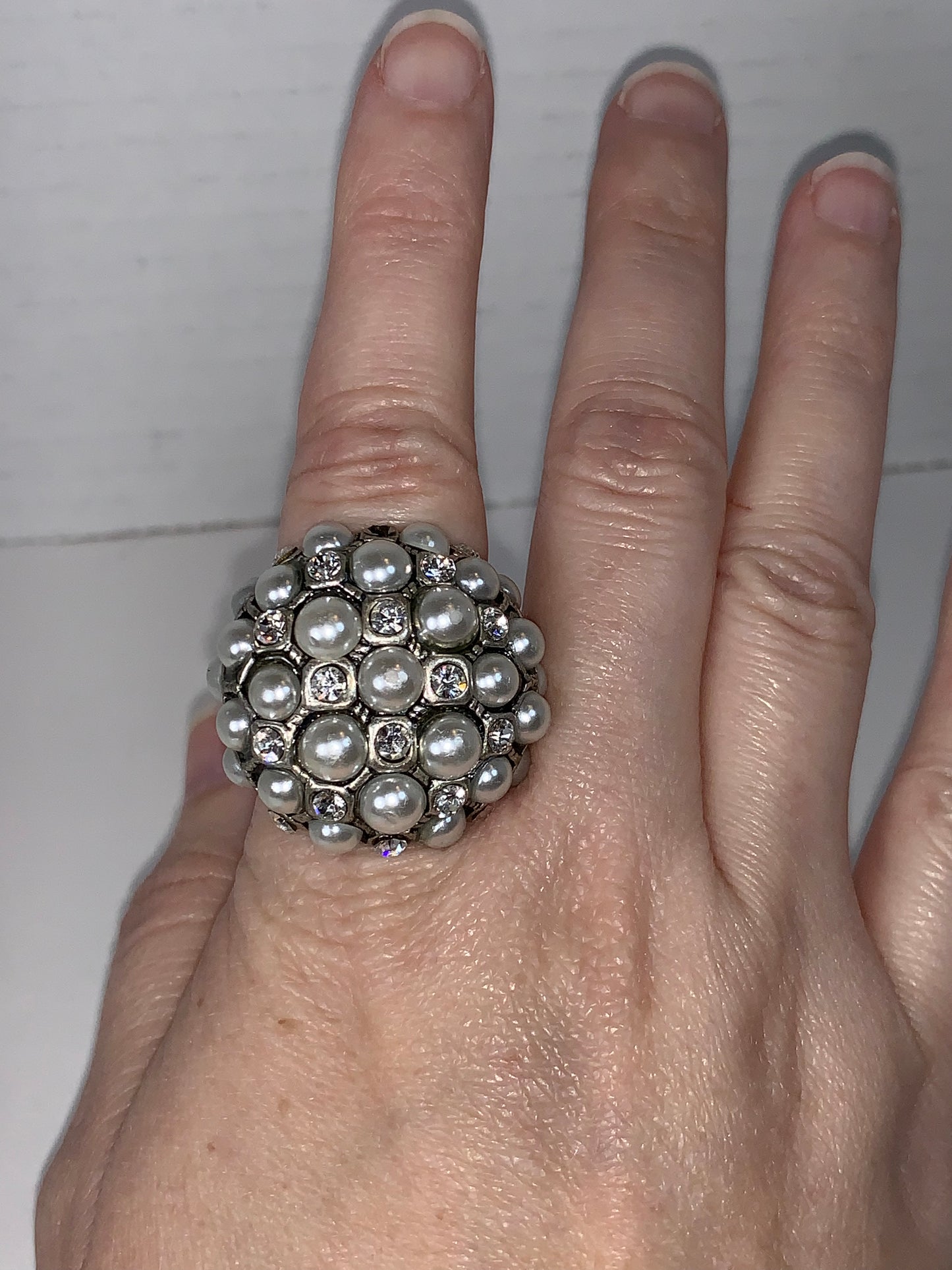 Faux Pearl and CZ SLP ring, size 7, Sizeable