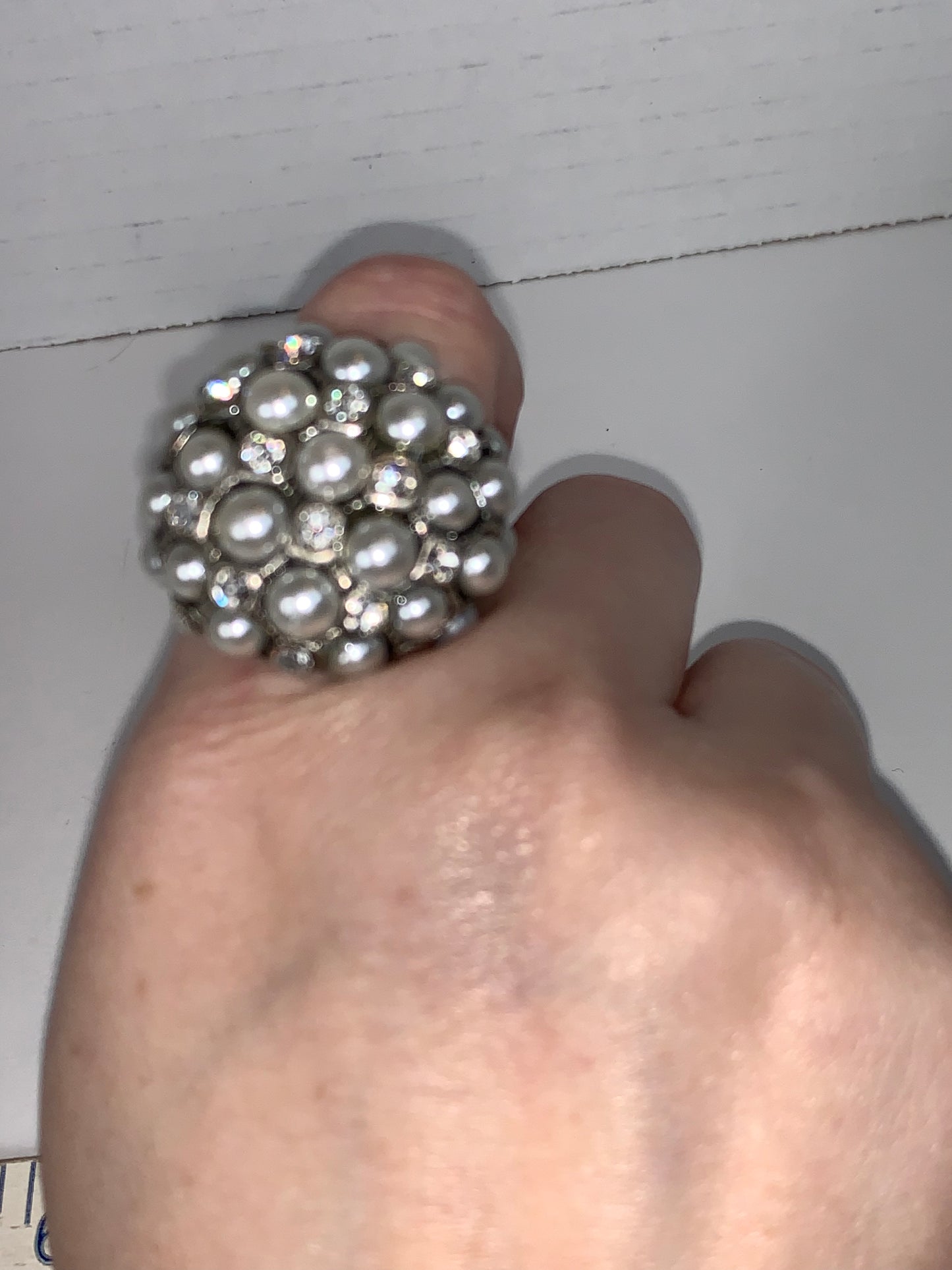 Faux Pearl and CZ SLP ring, size 7, Sizeable