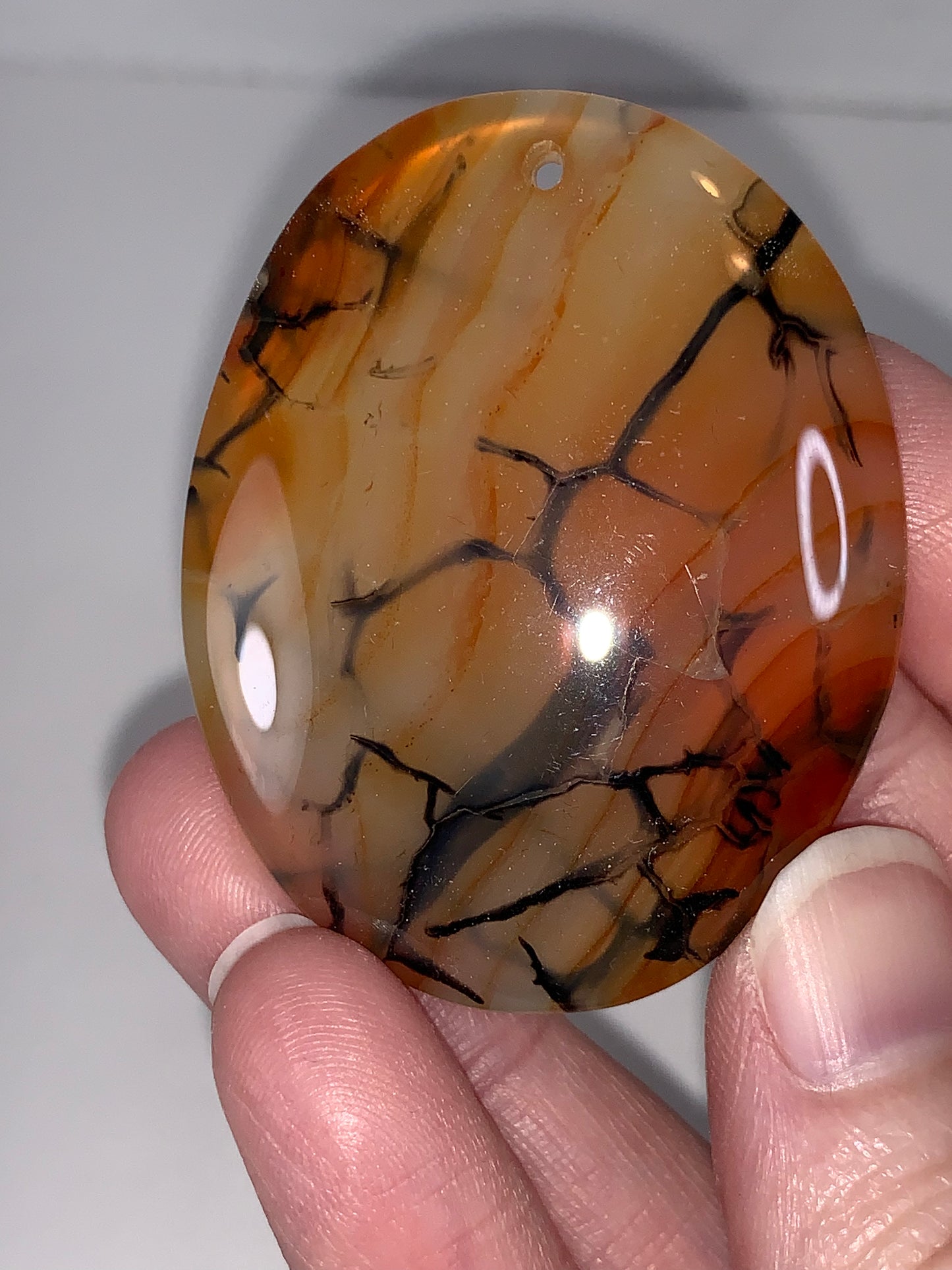 Oval Dragon Veins Agate Orange and White Focal Pendant