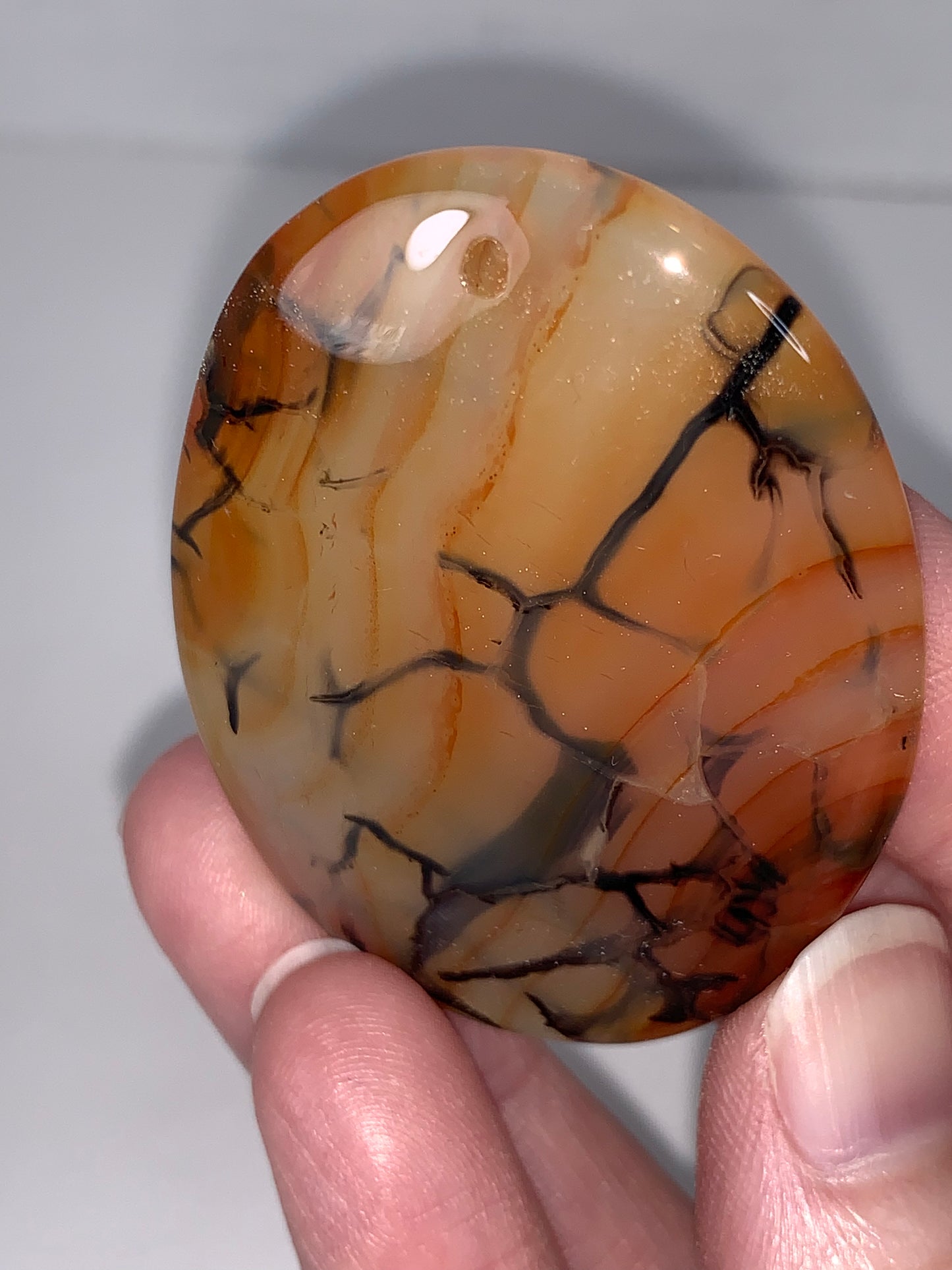 Oval Dragon Veins Agate Orange and White Focal Pendant