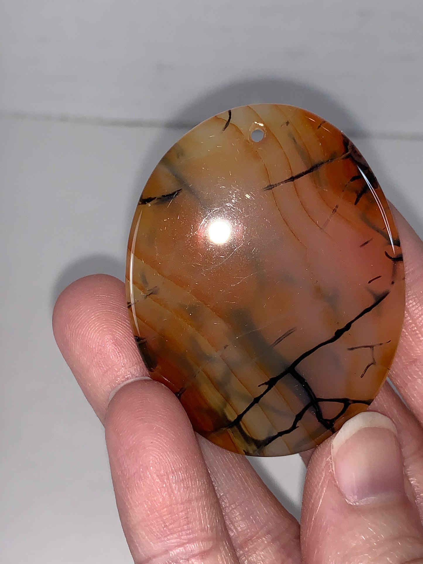 Oval Dragon Veins Agate Orange and White Focal Pendant
