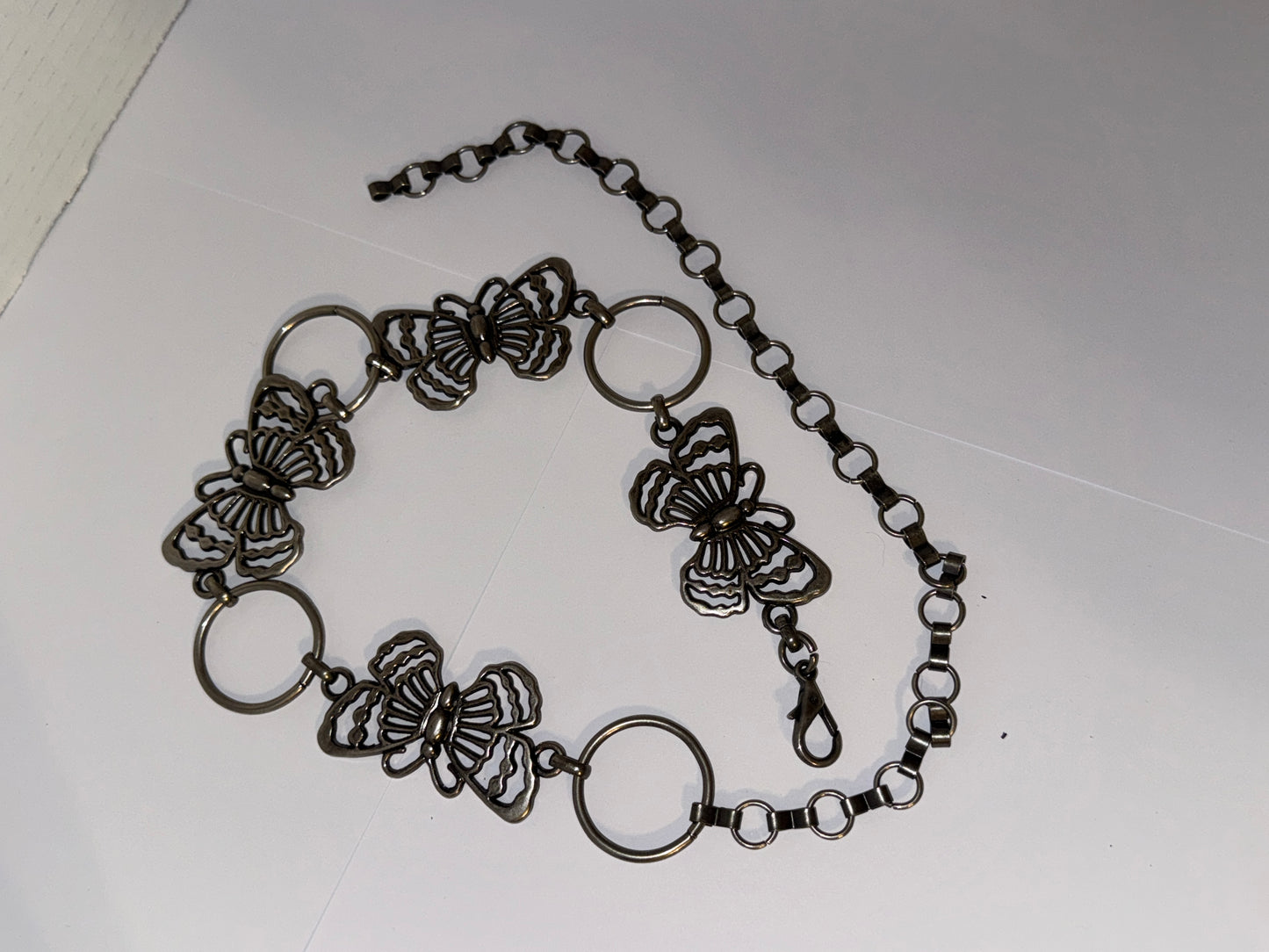 35 1/2" long Silver tone Butterfly Chain Belt