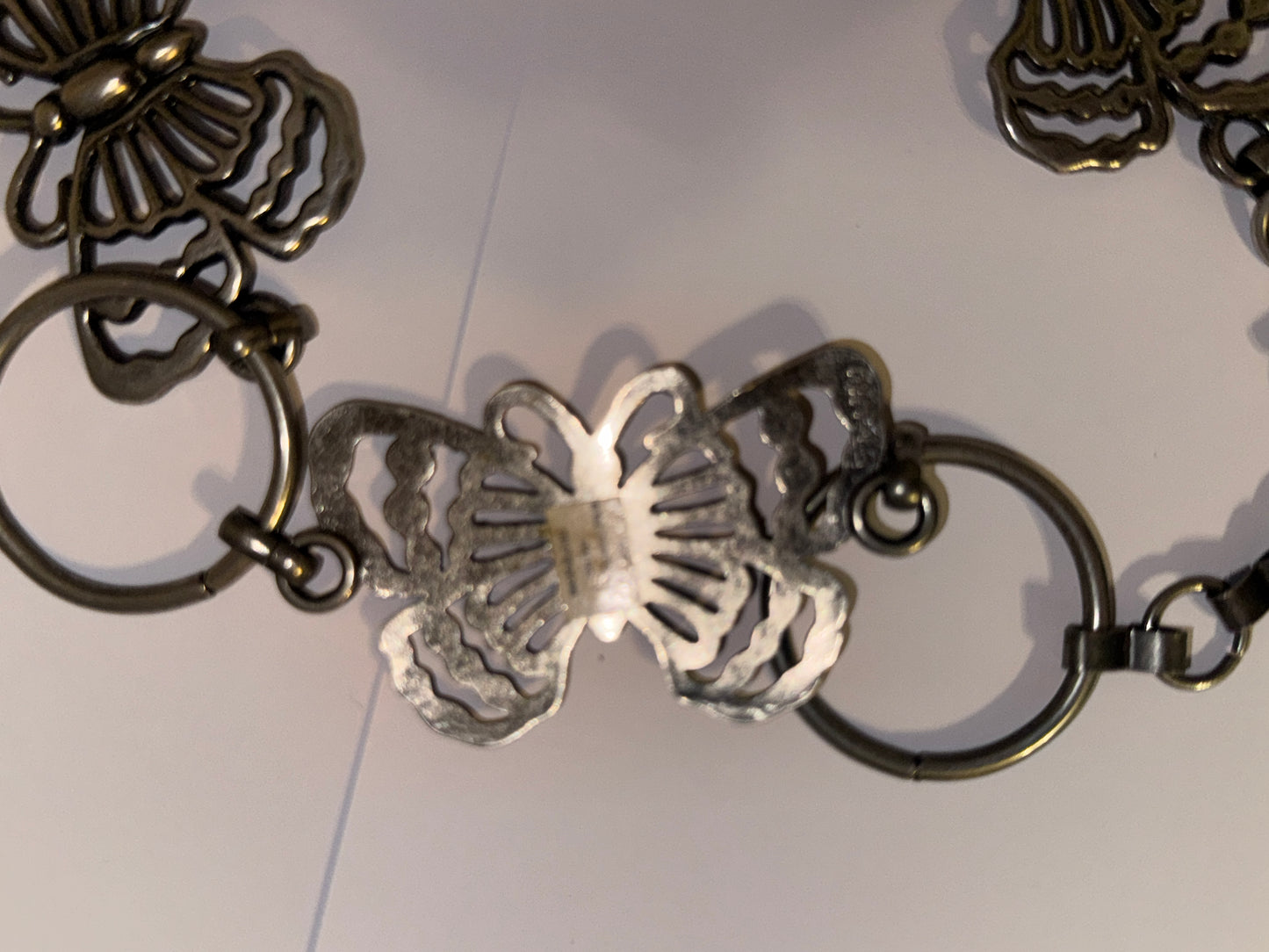35 1/2" long Silver tone Butterfly Chain Belt