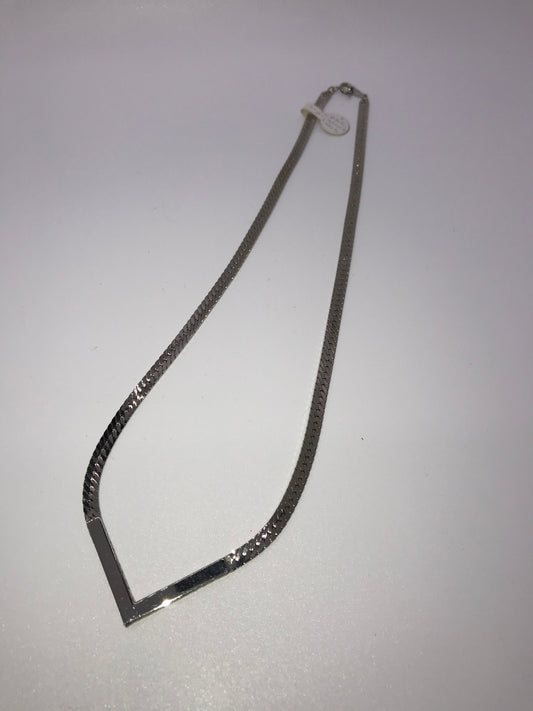 20" Silver Tone Herringbone V Necklace