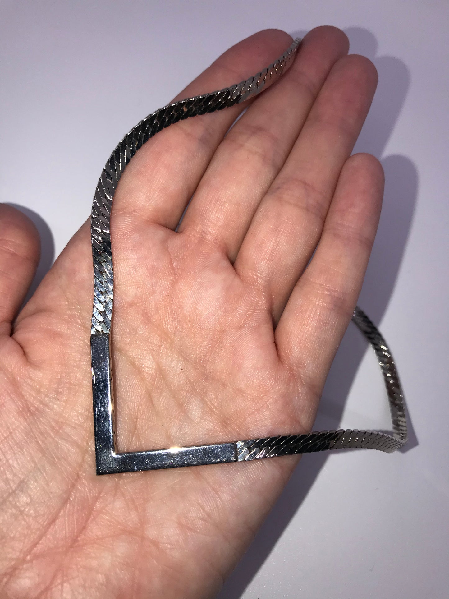 20" Silver Tone Herringbone V Necklace