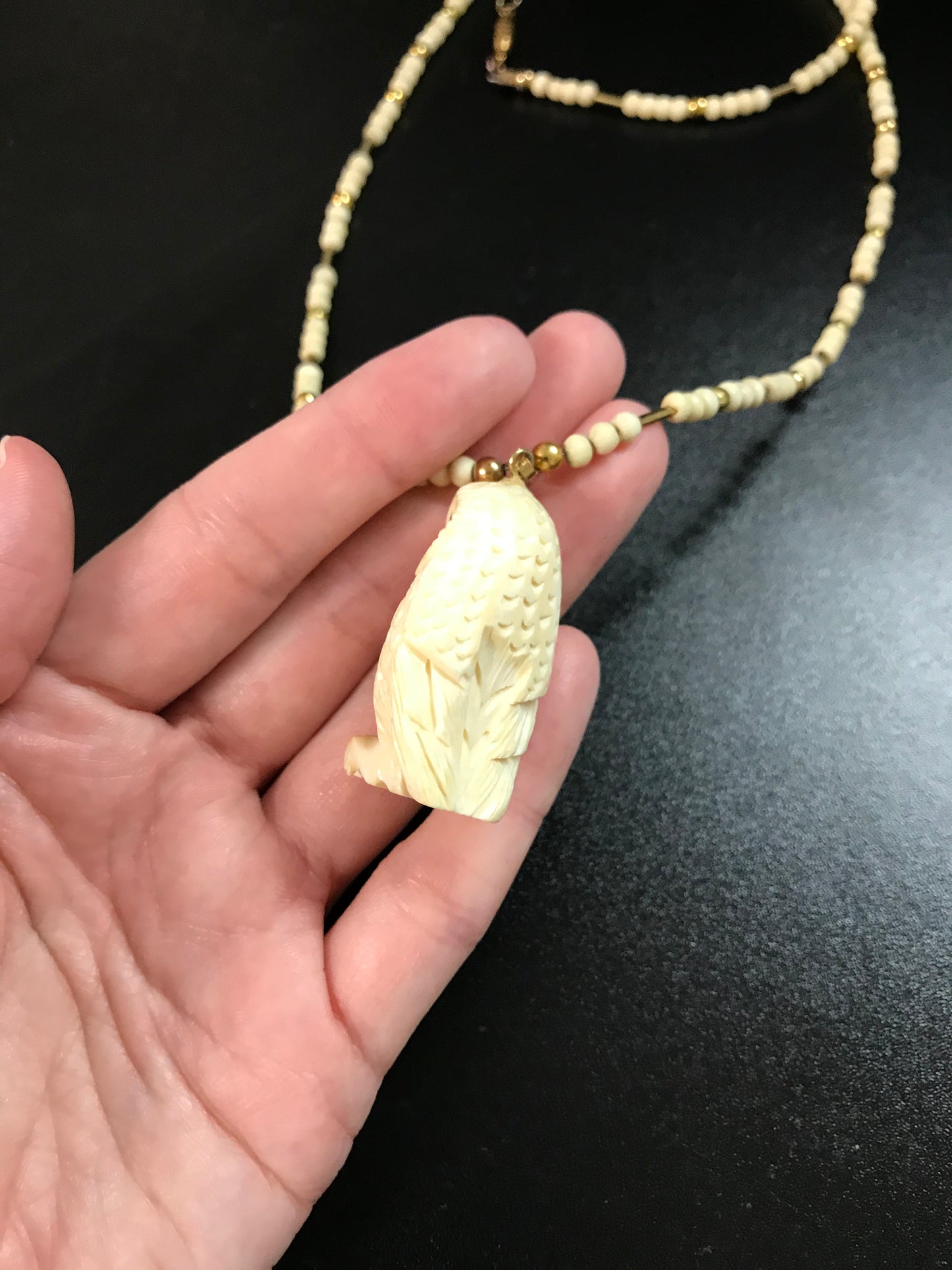 21" long Elk Bone Necklace and bracelet set with Owl Pendant