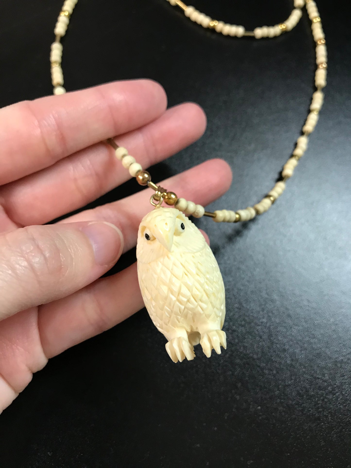 21" long Elk Bone Necklace and bracelet set with Owl Pendant