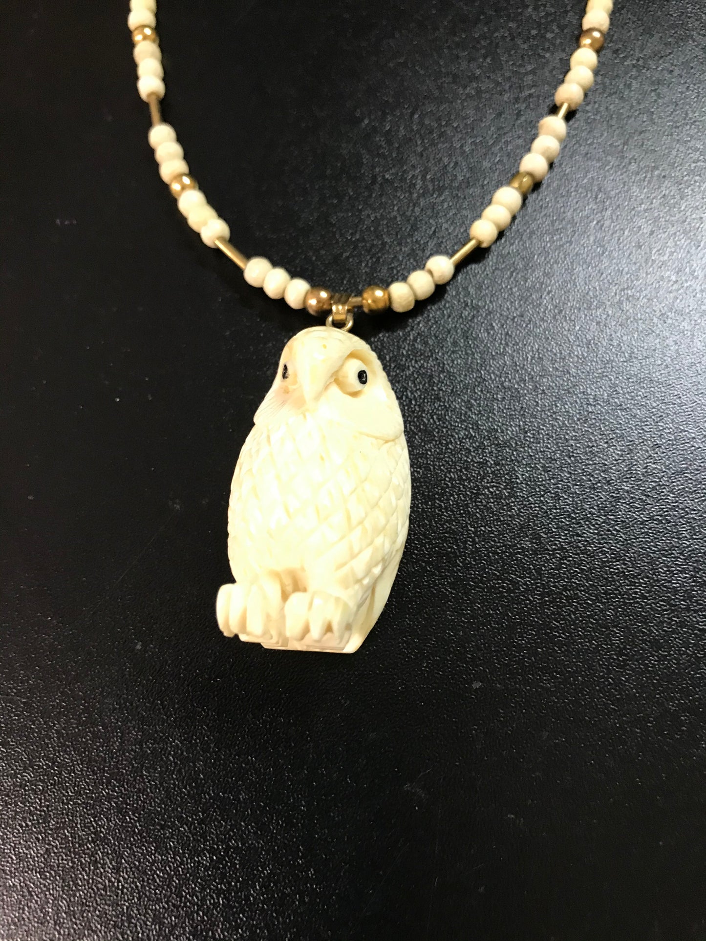 21" long Elk Bone Necklace and bracelet set with Owl Pendant
