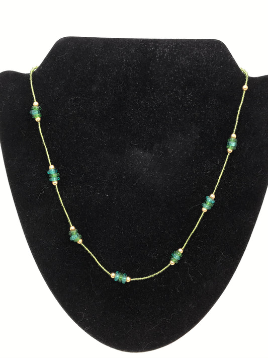 21 1/2" Green and Gold Seed Bead Necklace