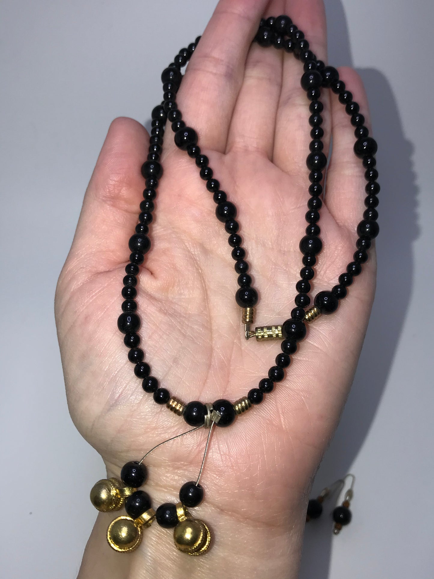22" Long Onyx And Obsidian Beaded Necklace Set