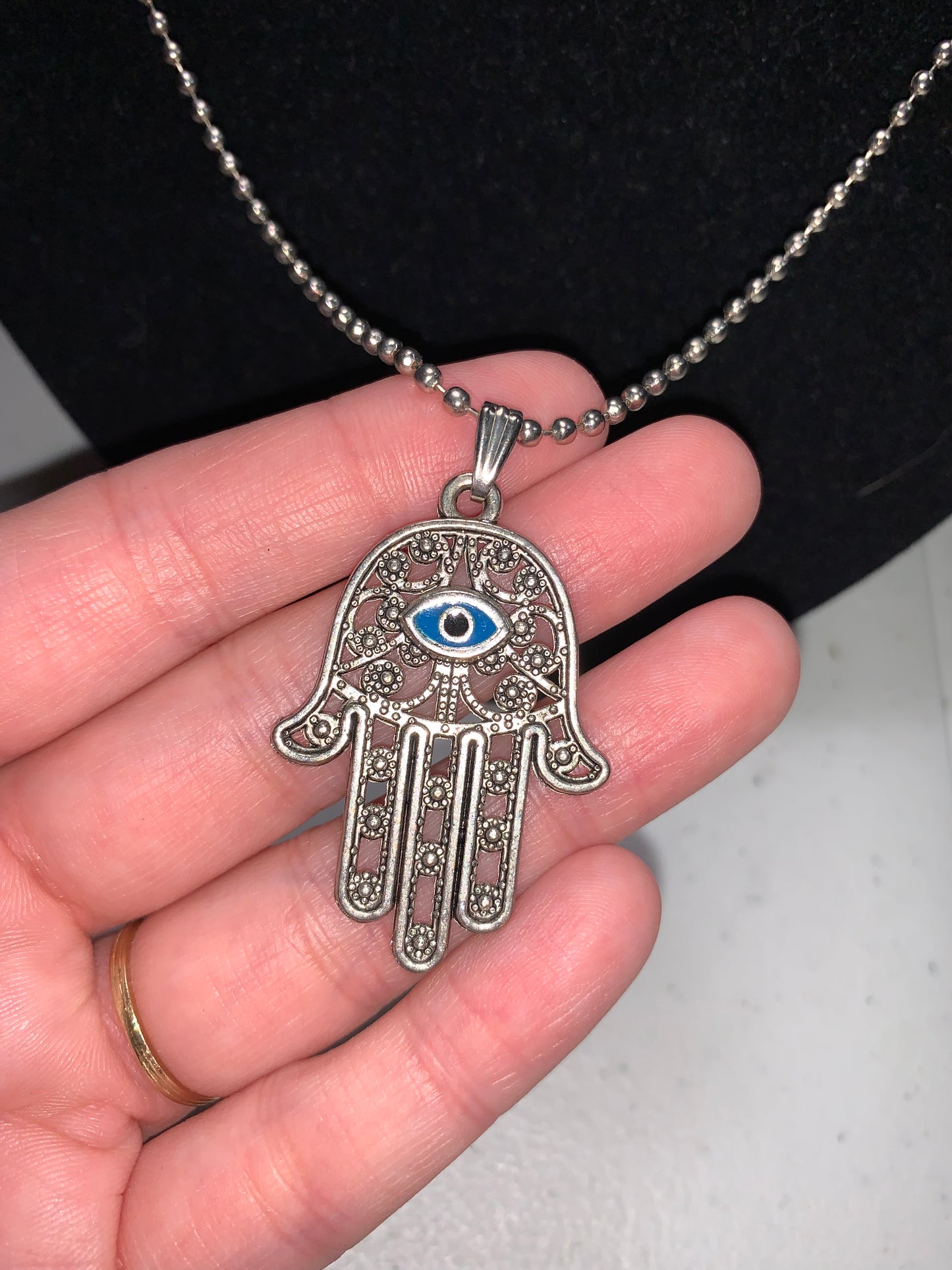 28" Ball Chain Necklace with Hamsa Pendant and Matching earrings, set