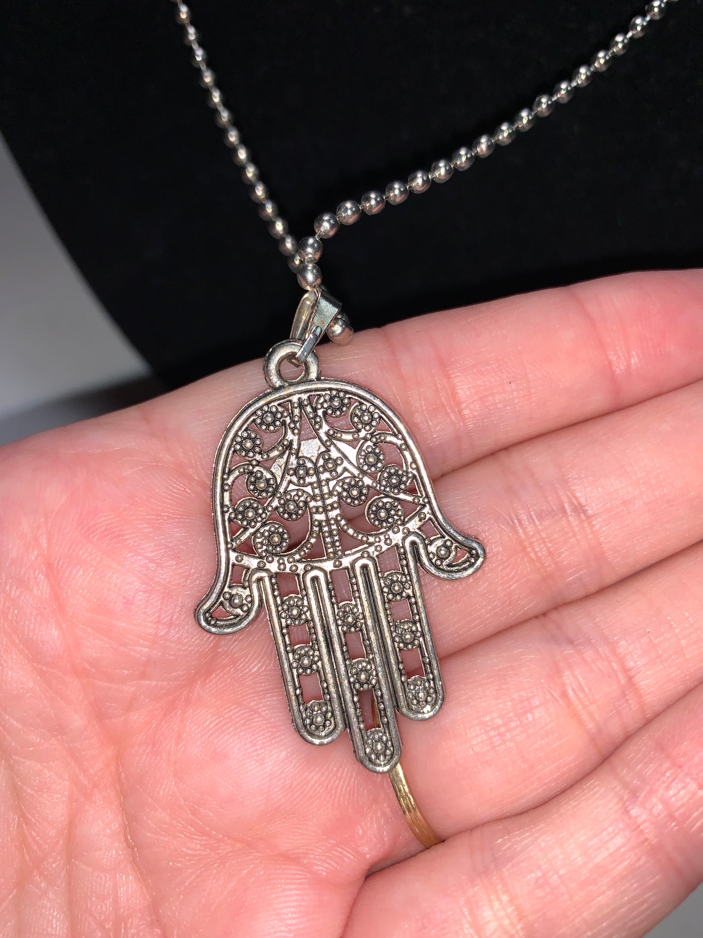 28" Ball Chain Necklace with Hamsa Pendant and Matching earrings, set