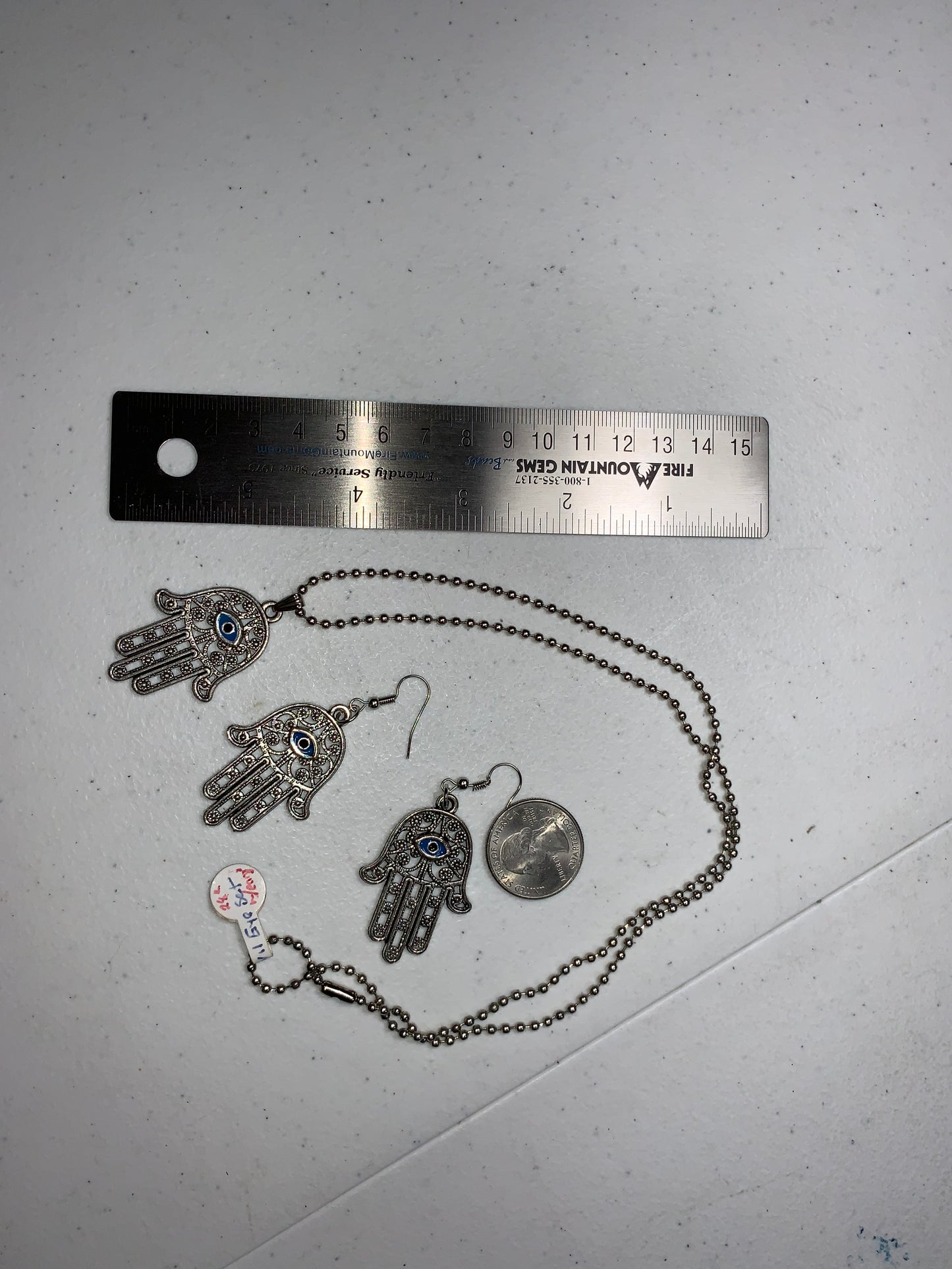 28" Ball Chain Necklace with Hamsa Pendant and Matching earrings, set
