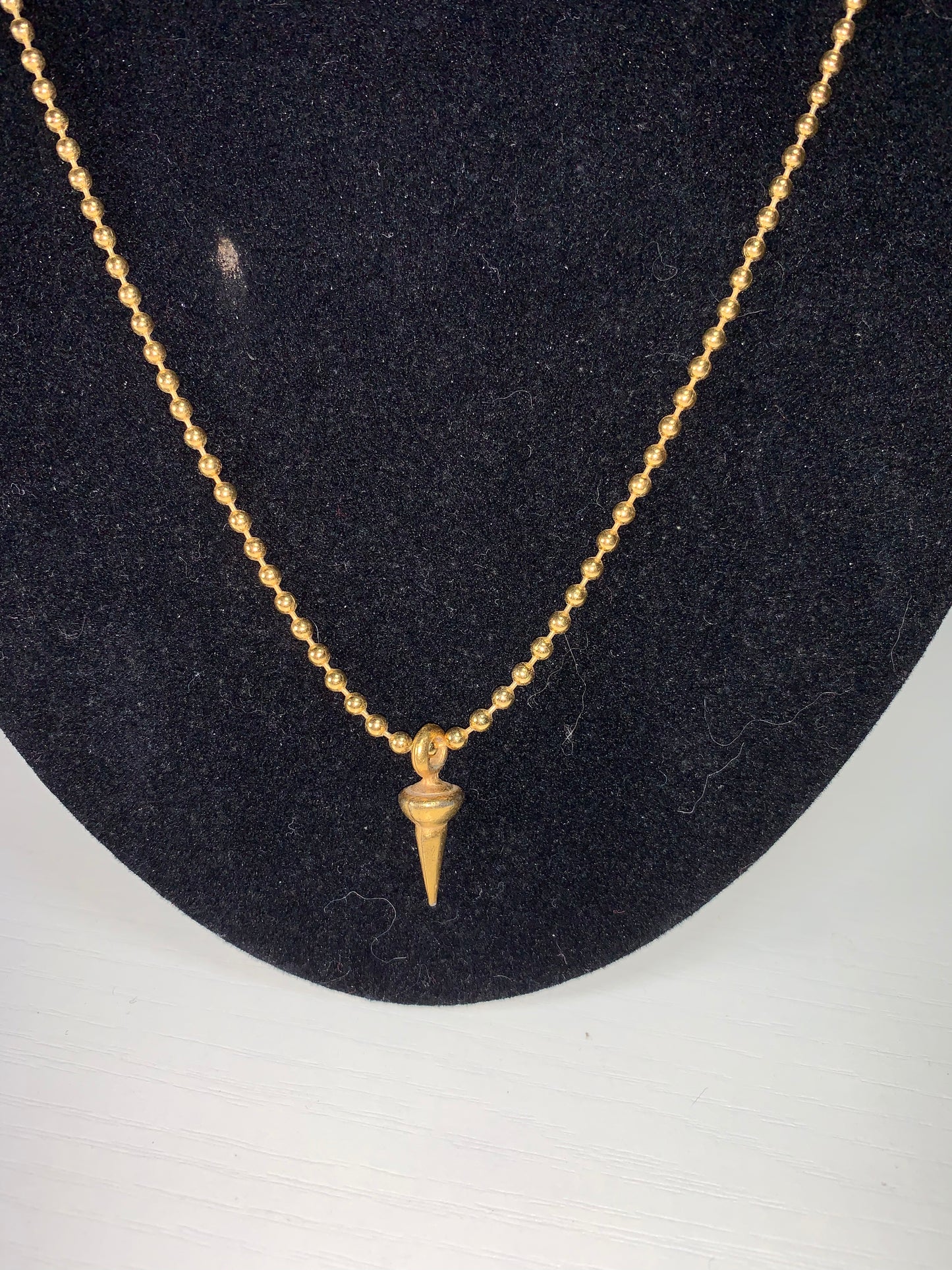 37 1/2" Vintage Monet 3mm Gold Tone Ball Chain necklace and Pendulum Pendant.