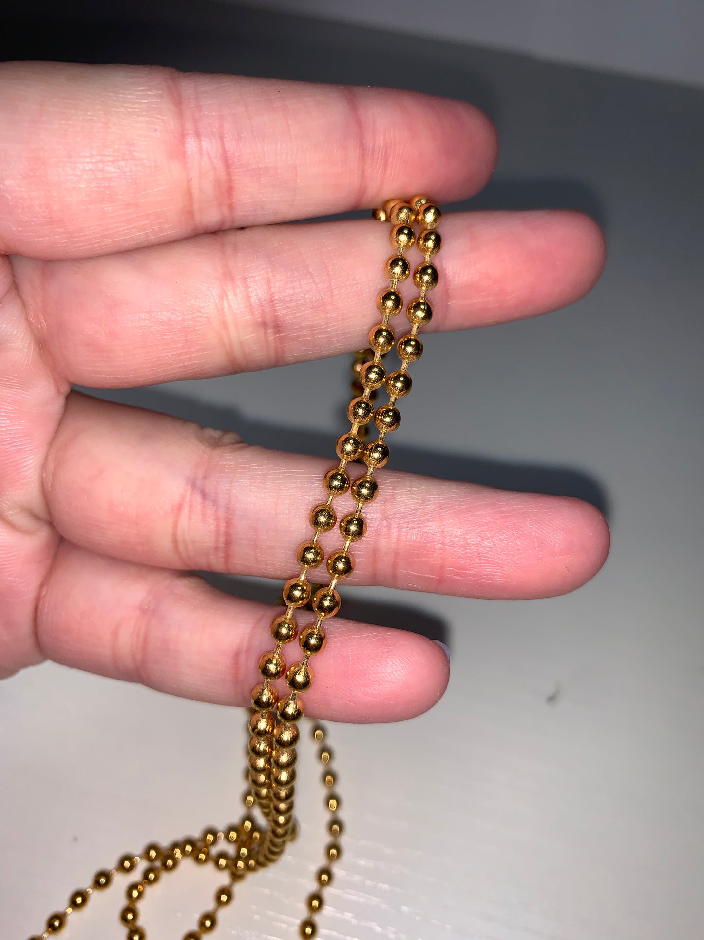 37 1/2" Vintage Monet 3mm Gold Tone Ball Chain necklace and Pendulum Pendant.