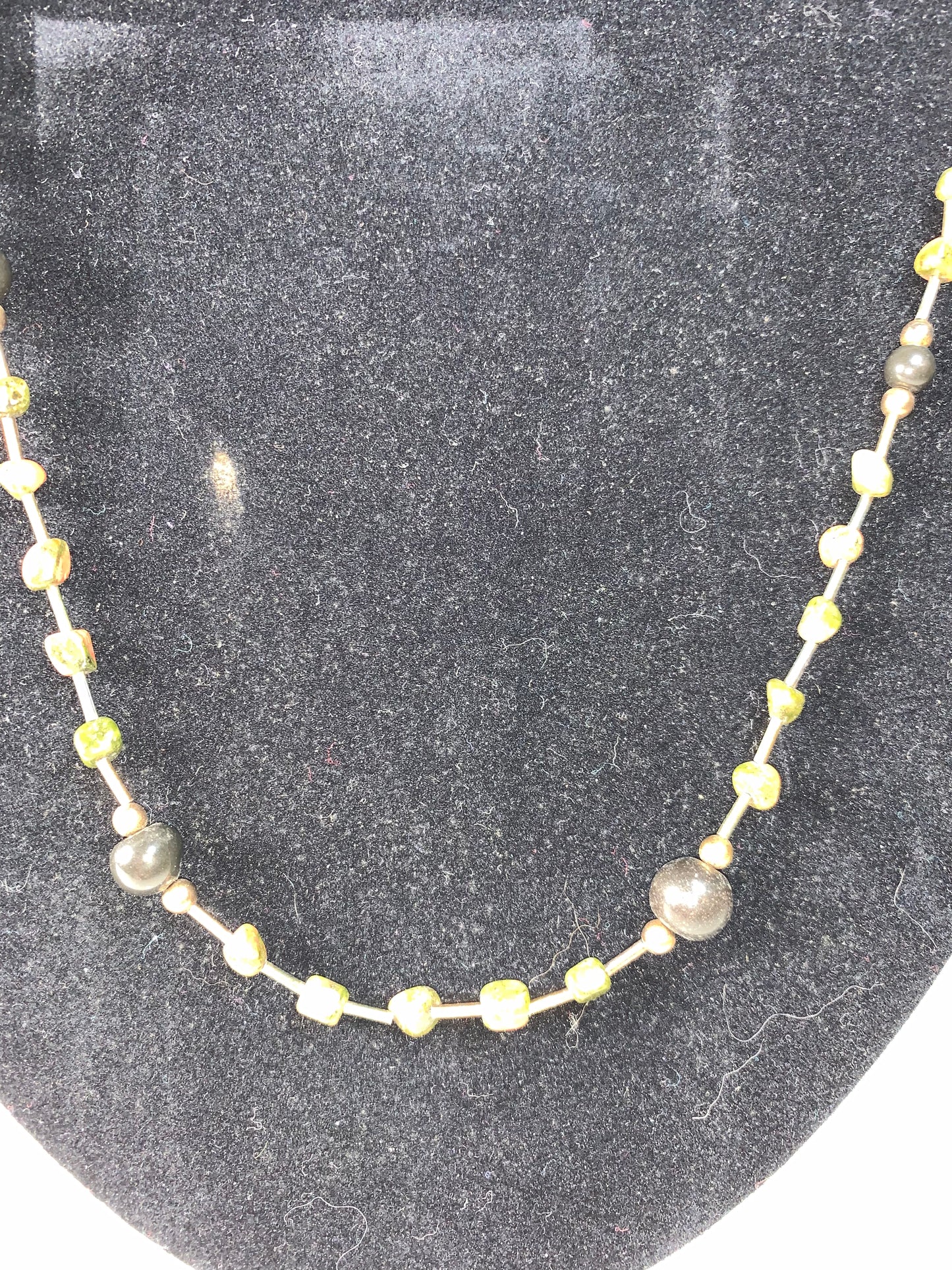 42" Unakite and Onyx Beaded Necklace