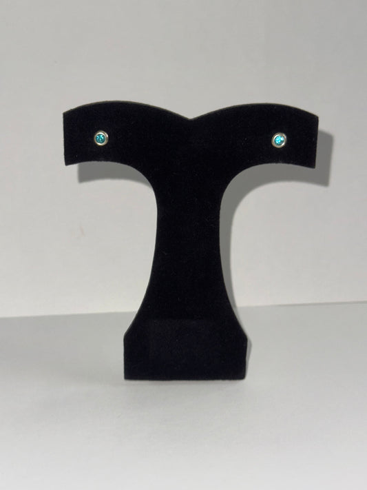 5 Mm Round Aqua Blue Cz And Sterling Post Earrings