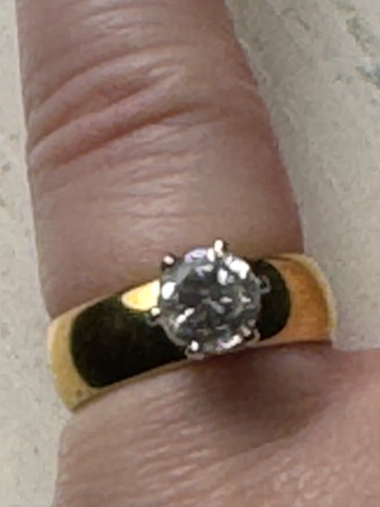 14Kt Gp Wide Band ring with Cz, Size 5