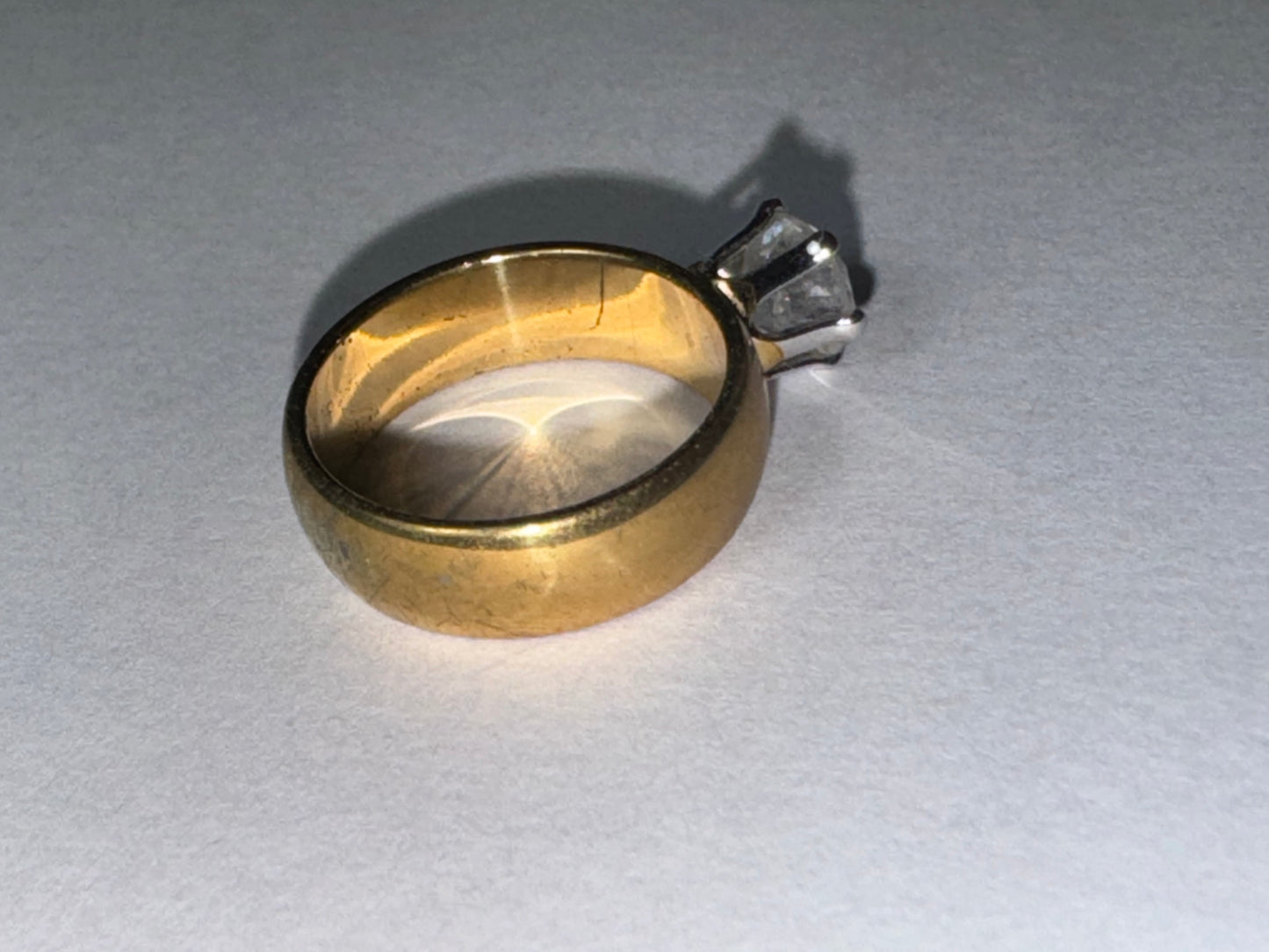 14Kt Gp Wide Band ring with Cz, Size 5