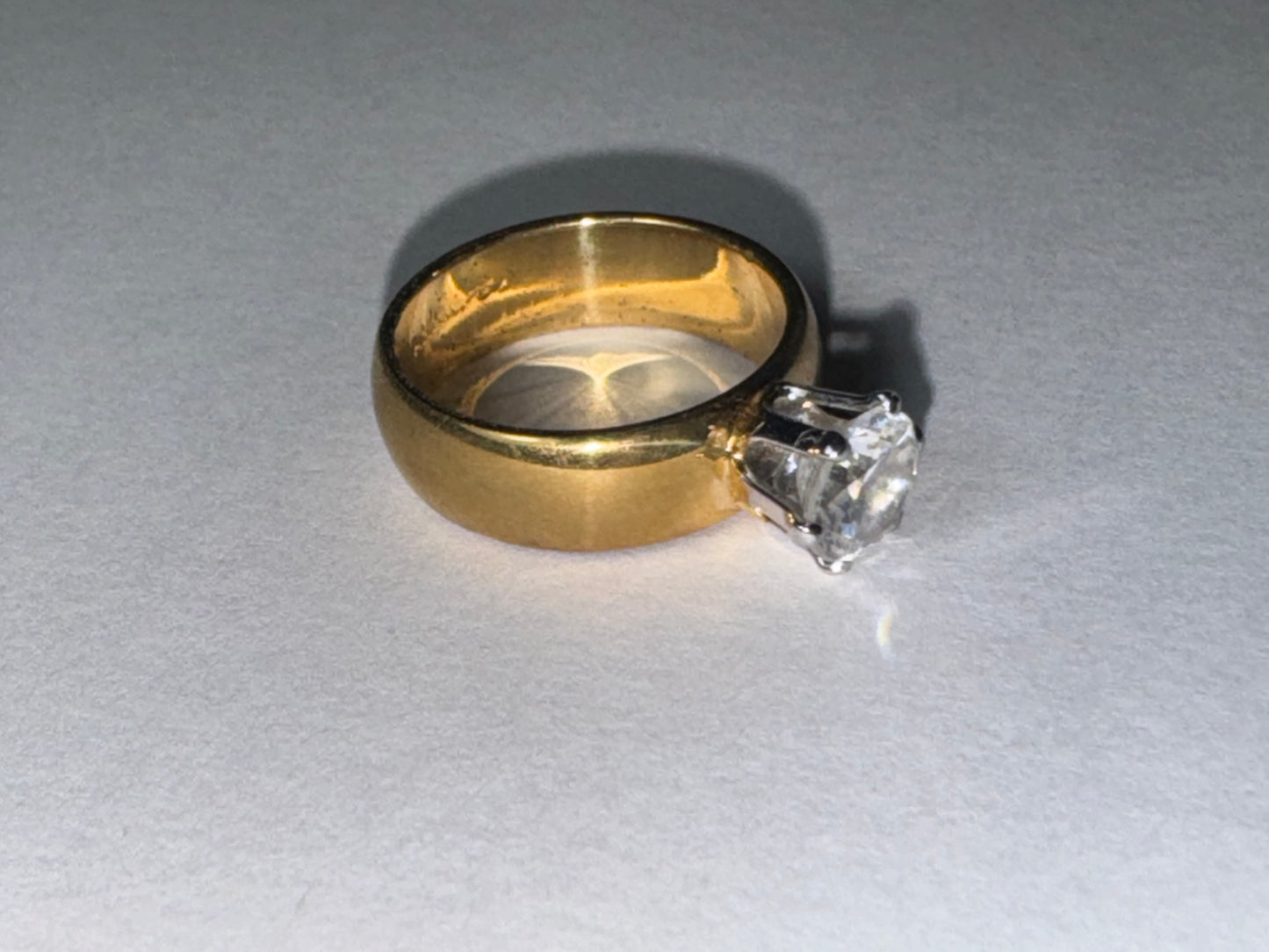 14Kt Gp Wide Band ring with Cz, Size 5