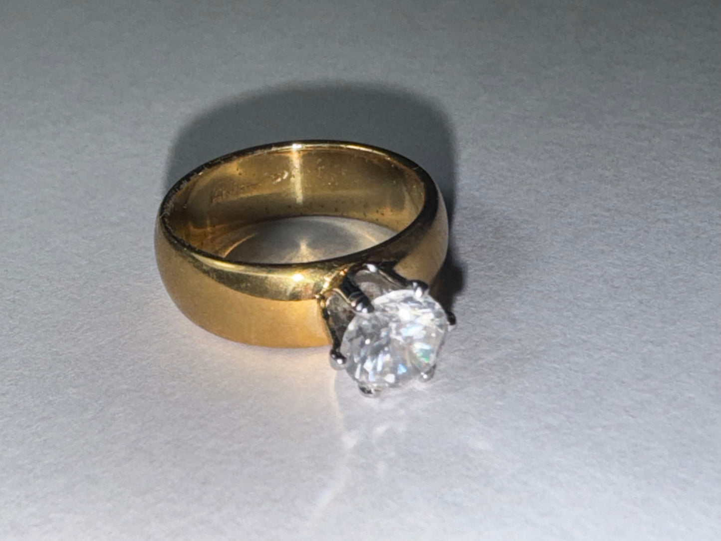 14Kt Gp Wide Band ring with Cz, Size 5