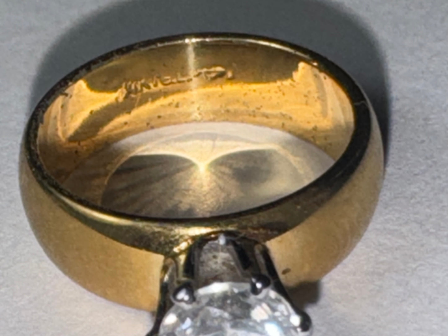 14Kt Gp Wide Band ring with Cz, Size 5