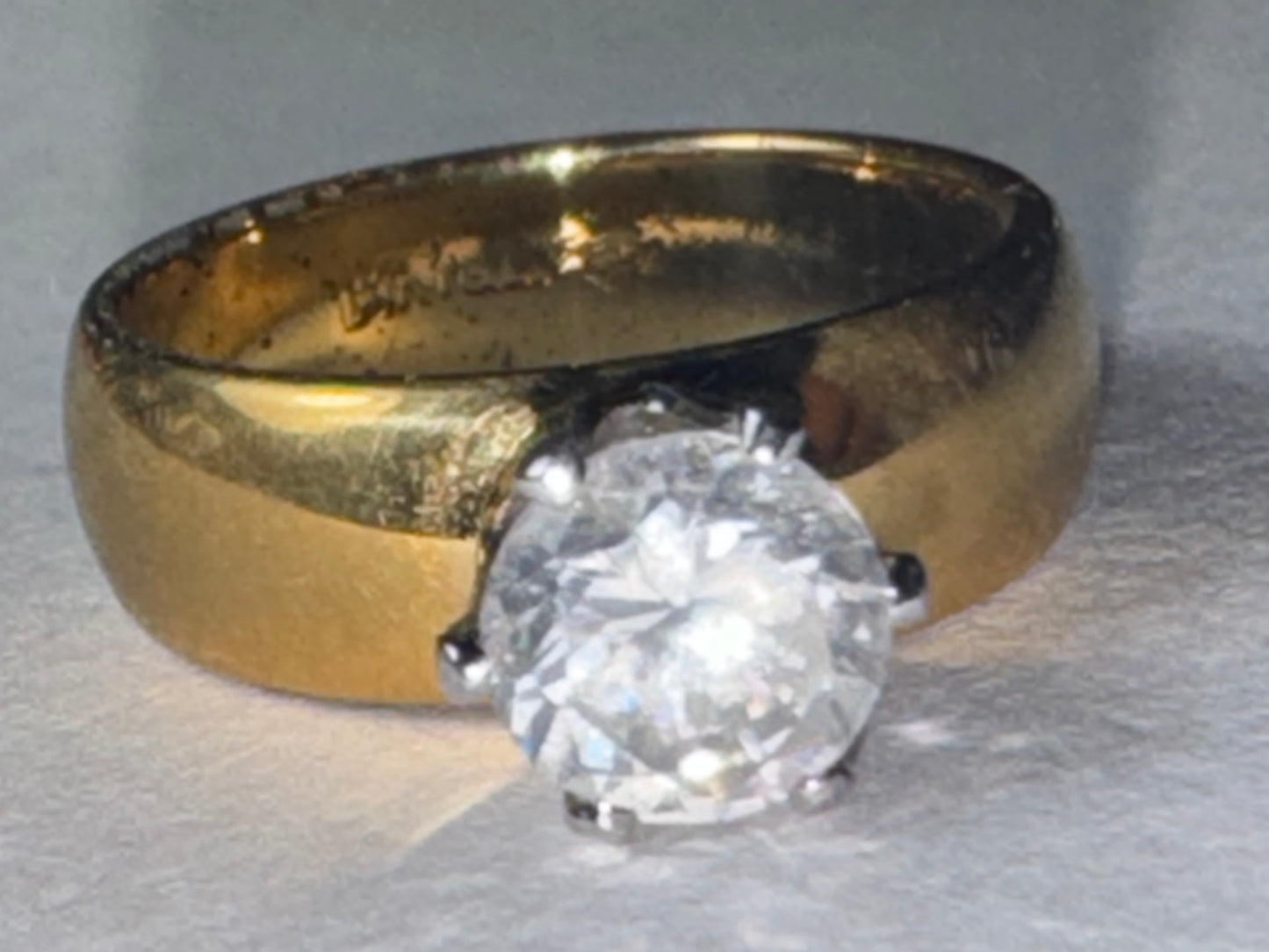 14Kt Gp Wide Band ring with Cz, Size 5