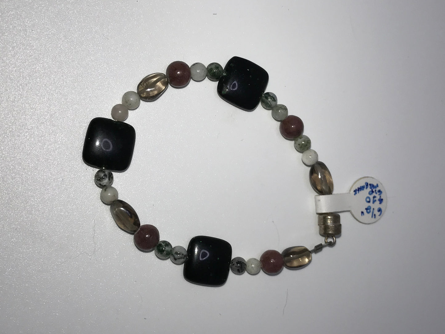 6 1/2" Green Goldstone, Quartz, and Rhodonite Bracelet