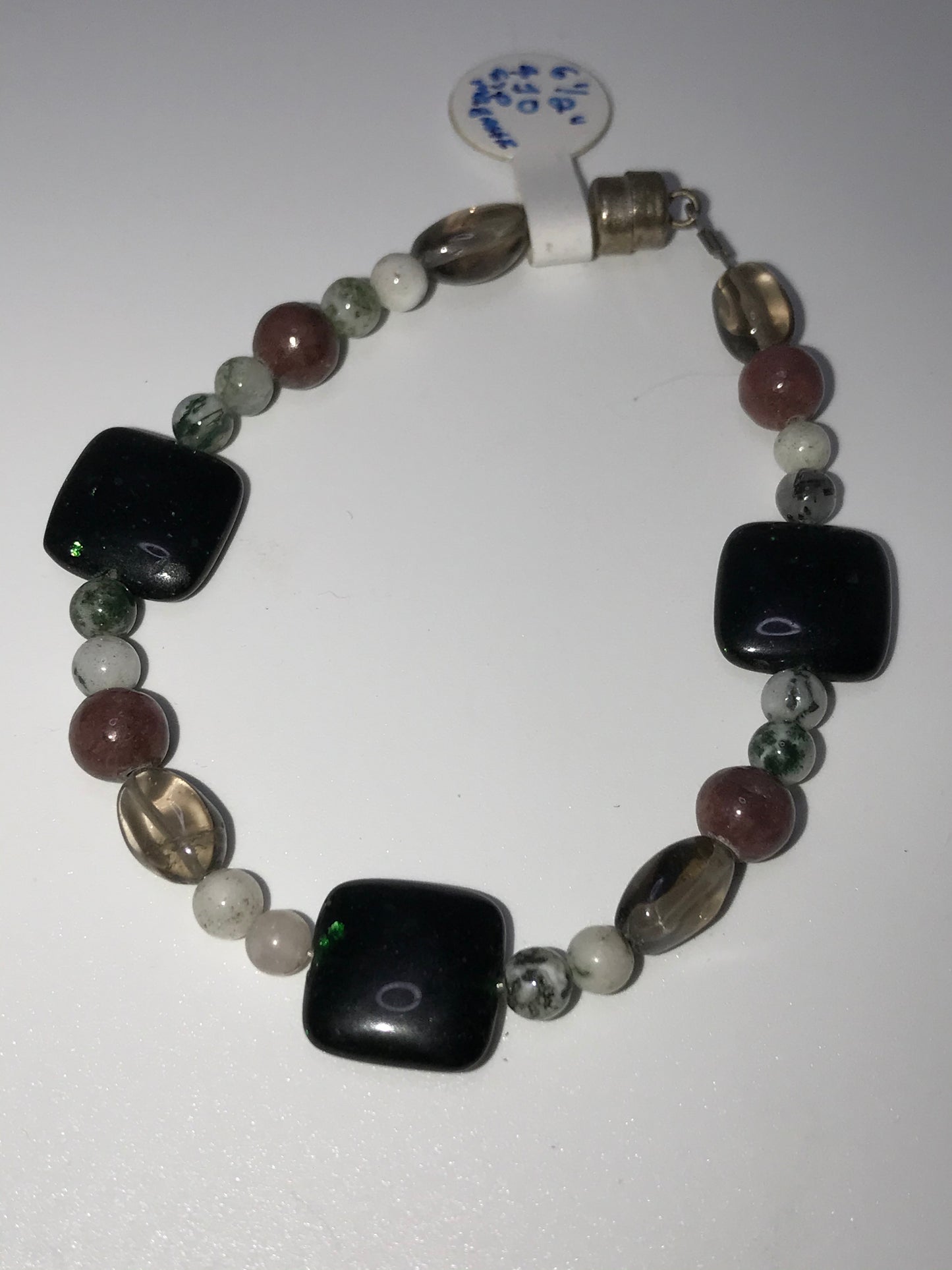 6 1/2" Green Goldstone, Quartz, and Rhodonite Bracelet