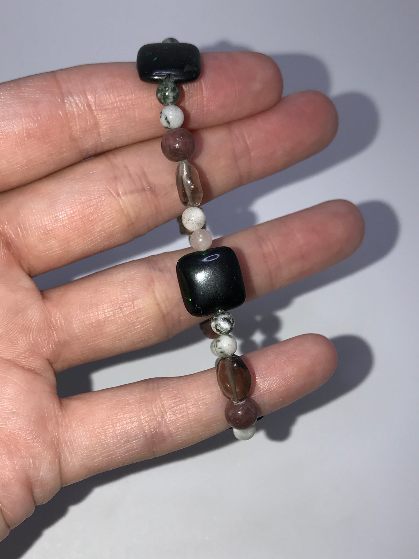 6 1/2" Green Goldstone, Quartz, and Rhodonite Bracelet