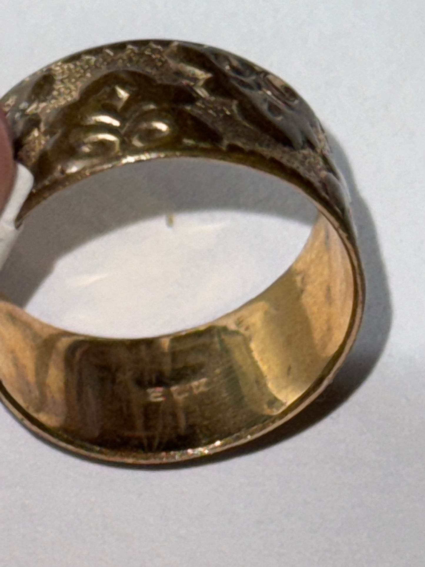 14 Kt Gp Wide Band Floral Ring, Size 6 1/2