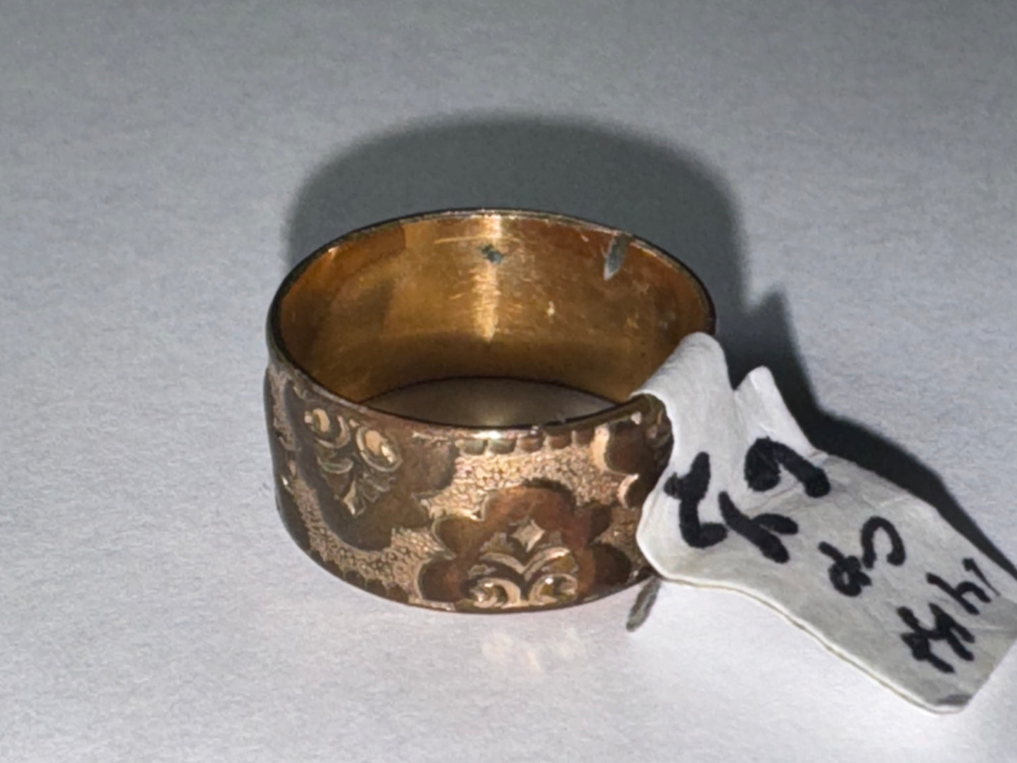14 Kt Gp Wide Band Floral Ring, Size 6 1/2