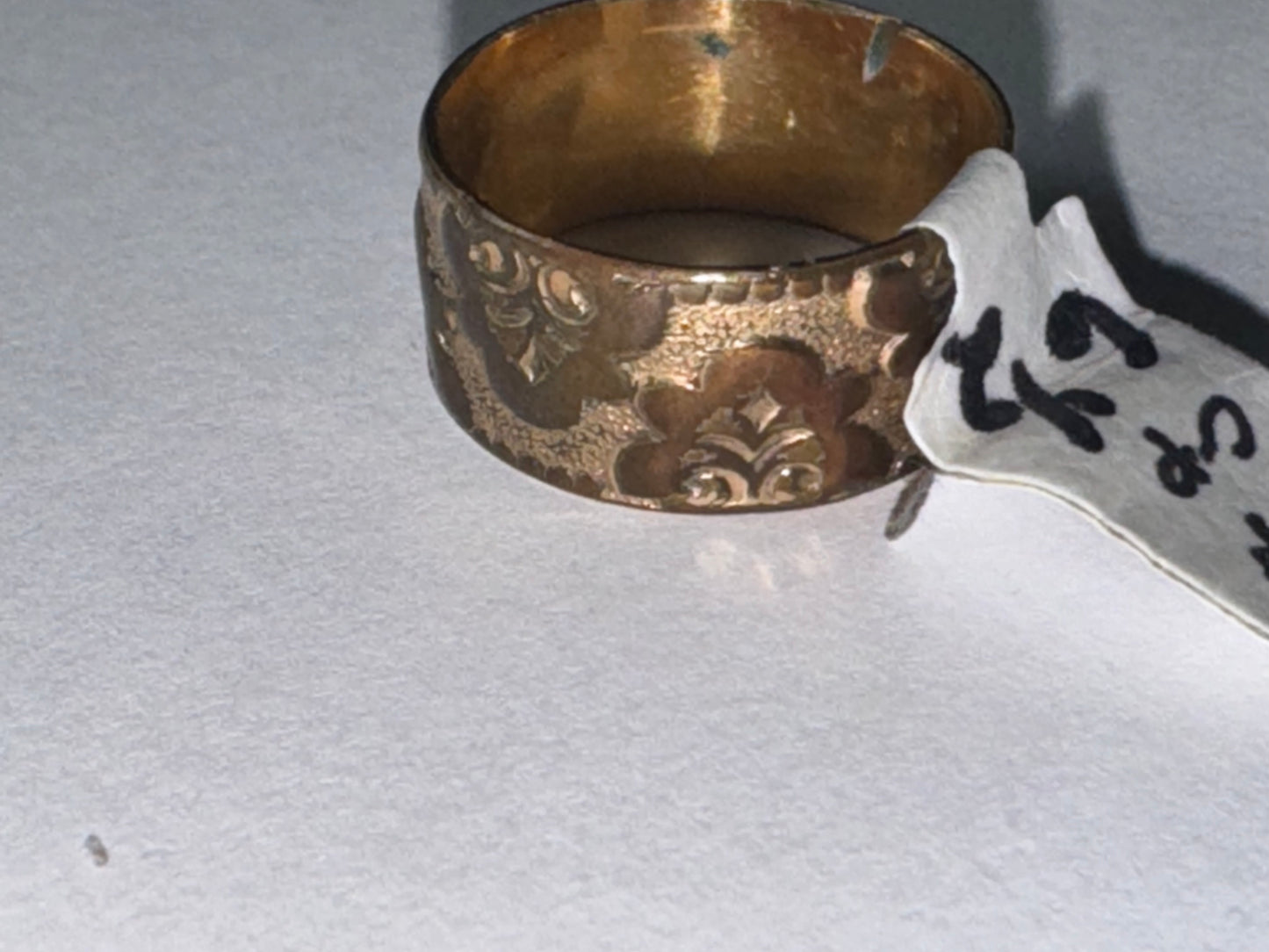 14 Kt Gp Wide Band Floral Ring, Size 6 1/2