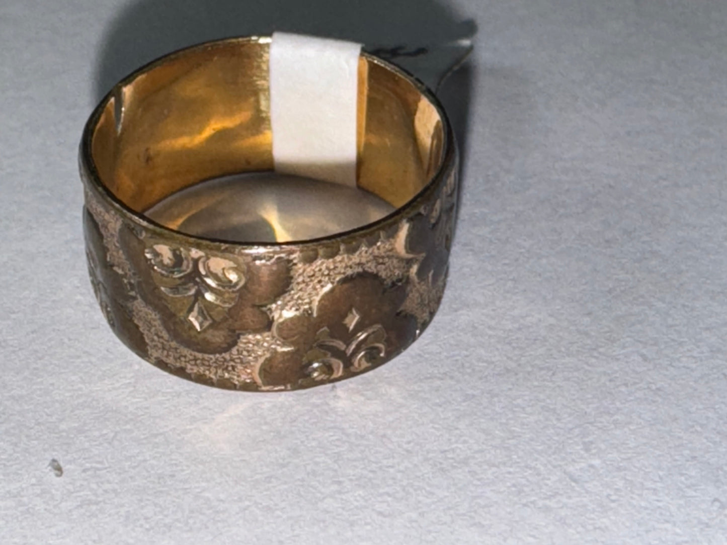 14 Kt Gp Wide Band Floral Ring, Size 6 1/2