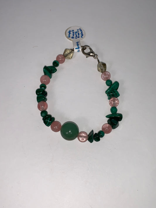 6 1/4" Malachite and Cherry Quartz Bracelet