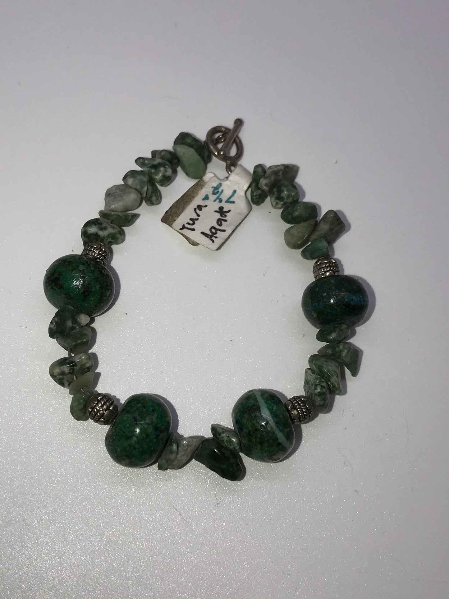 7 1/2" Agate And Chrysocolla Hand Made Bracelet