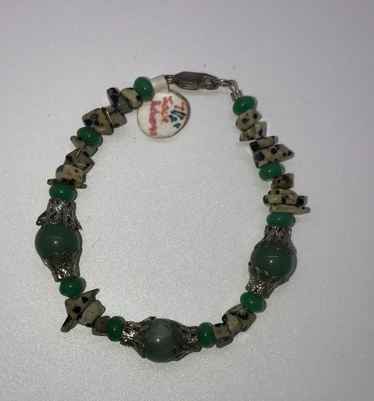 7 1/2" Green Aventurine And Dalmatian Jasper Bracelet