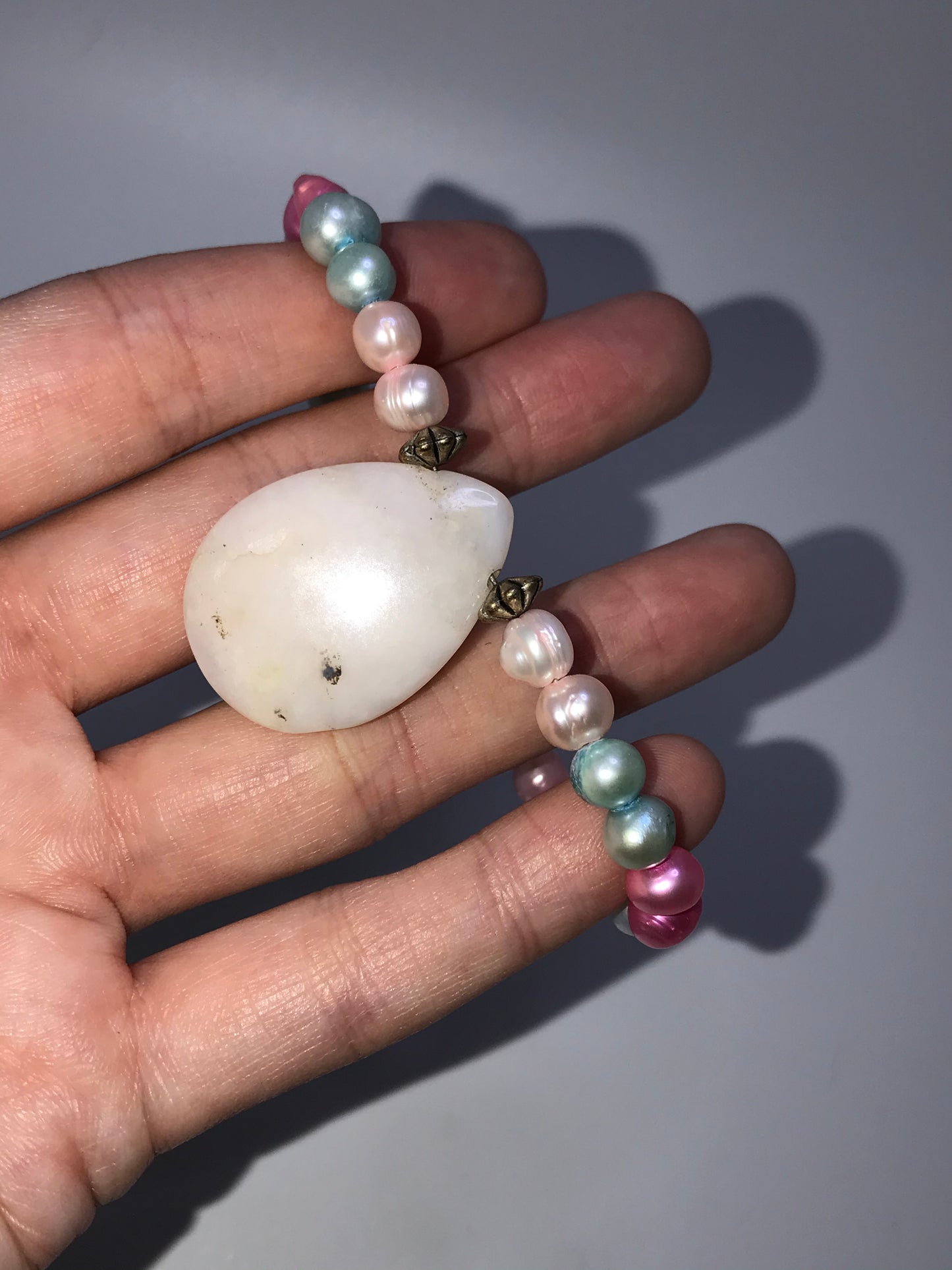 7 1/2" Freshwater Pearl And Opal Handmade Bracelet