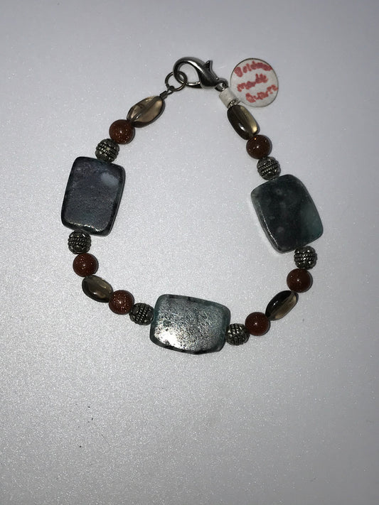 7" Marble, Gold Goldstone And Smoky Quartz Bracelet