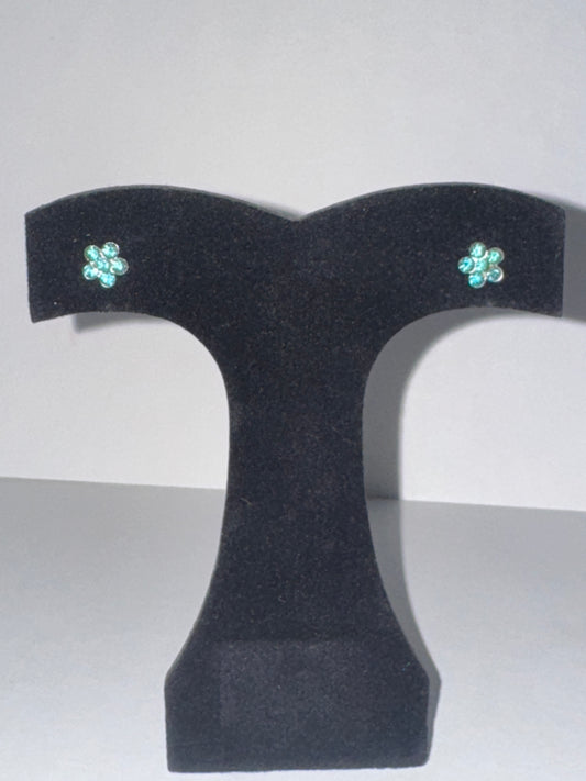 7mm Aqua Blue Flower Cz And Sterling Post Earrings