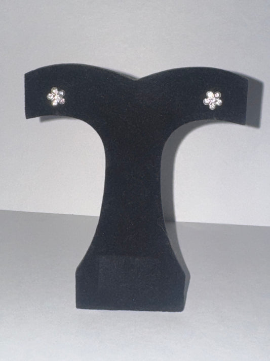 7mm Clear Flower Cz And Sterling Post Earrings