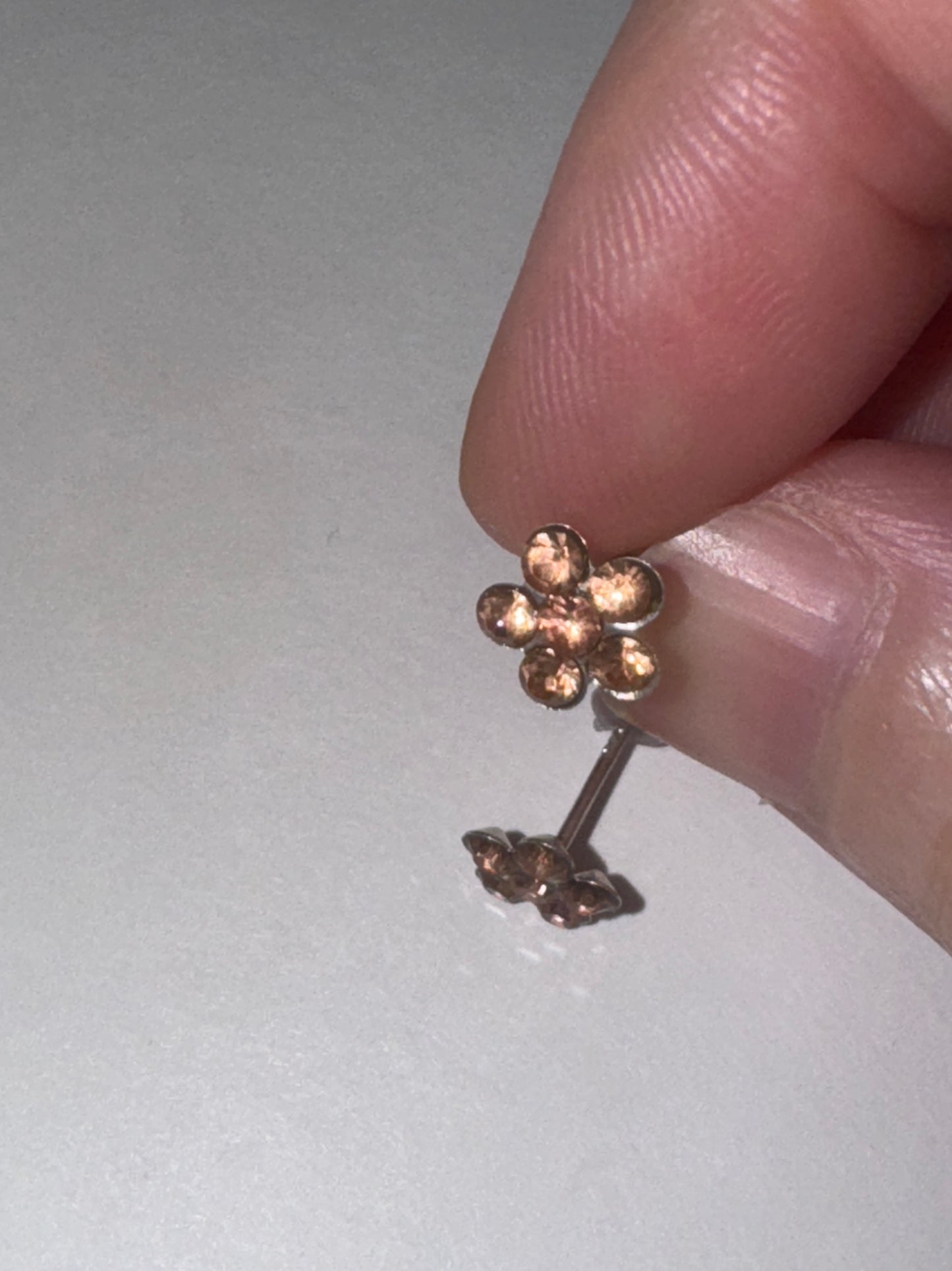 7mm Pink Flower Cz And Sterling Post Earrings