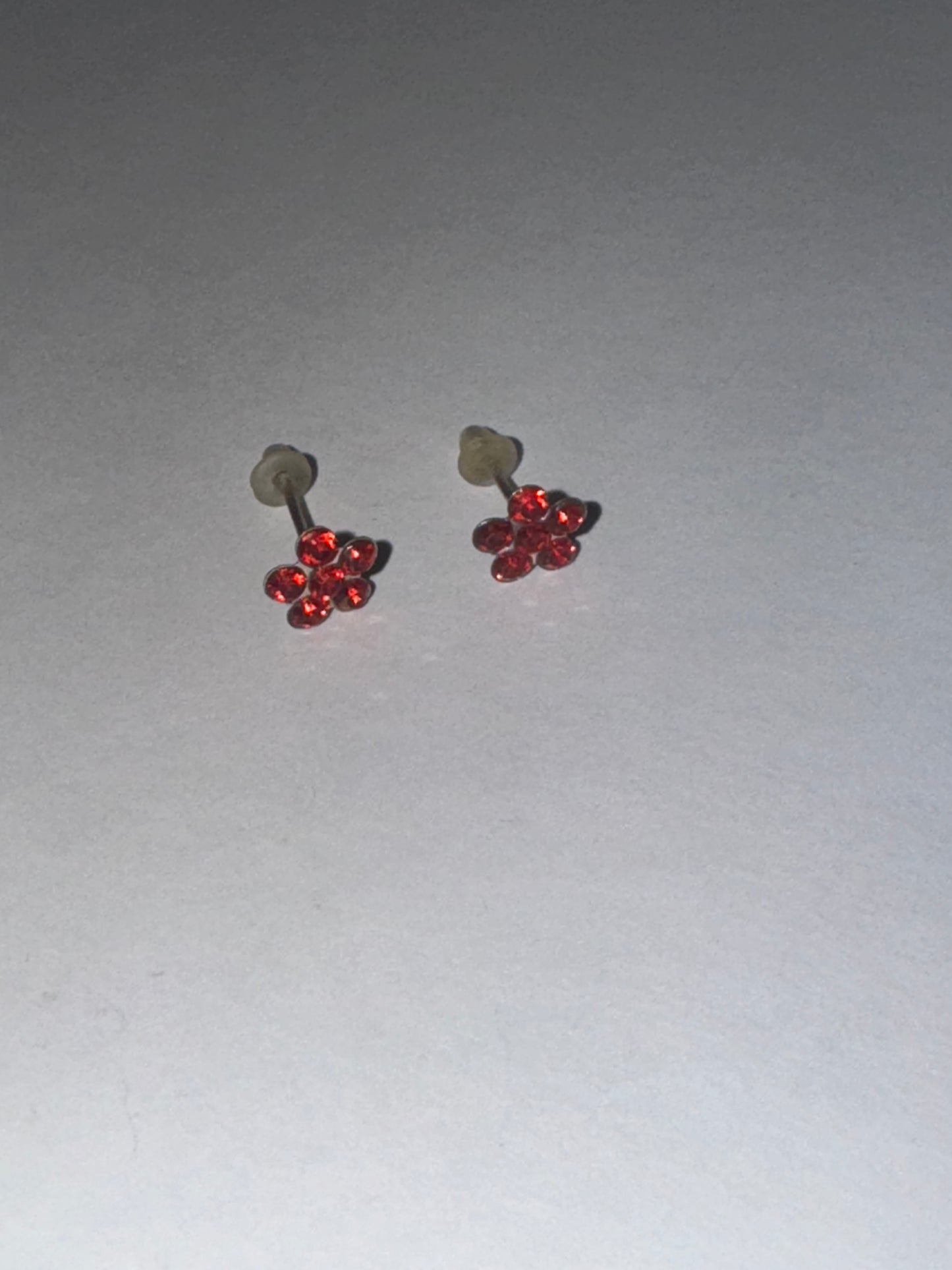 7mm Red Flower Cz And Sterling Post Earrings