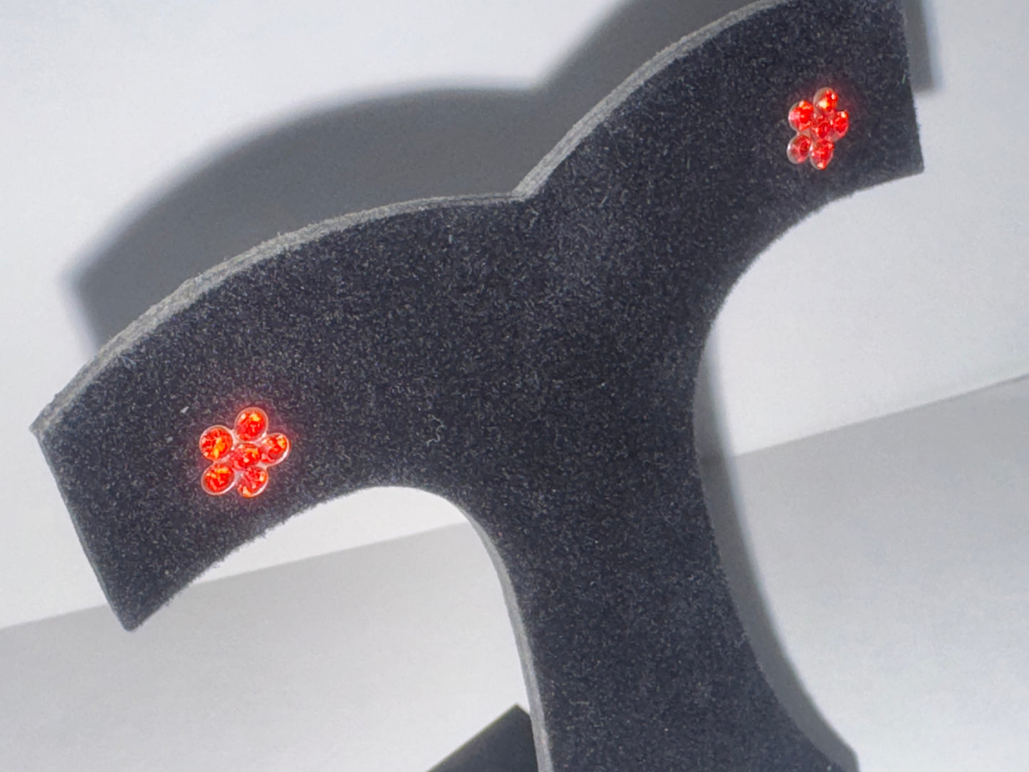 7mm Red Flower Cz And Sterling Post Earrings