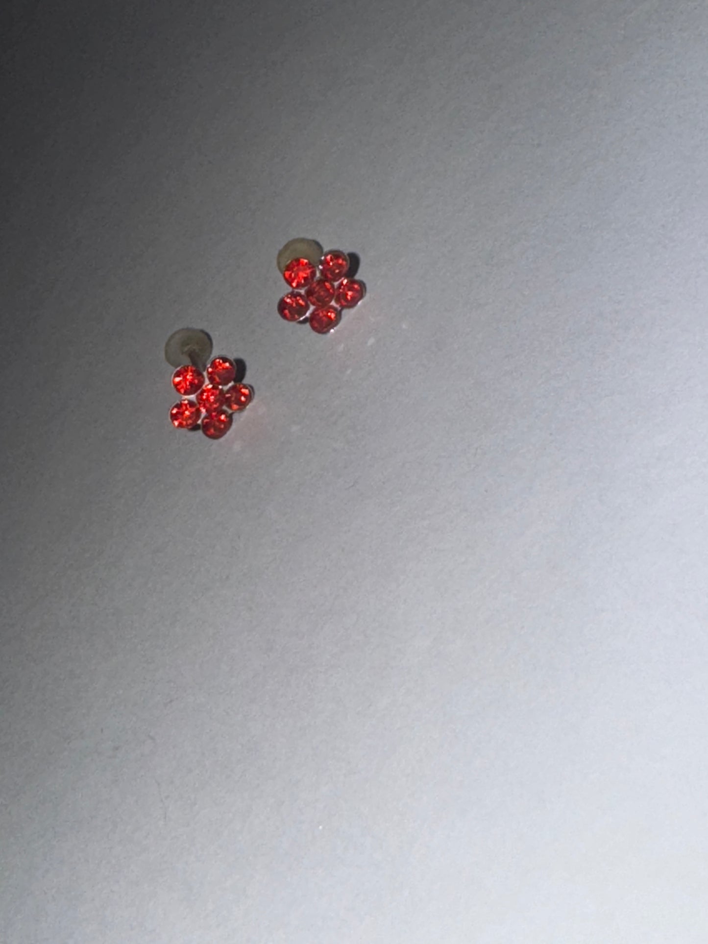 7mm Red Flower Cz And Sterling Post Earrings