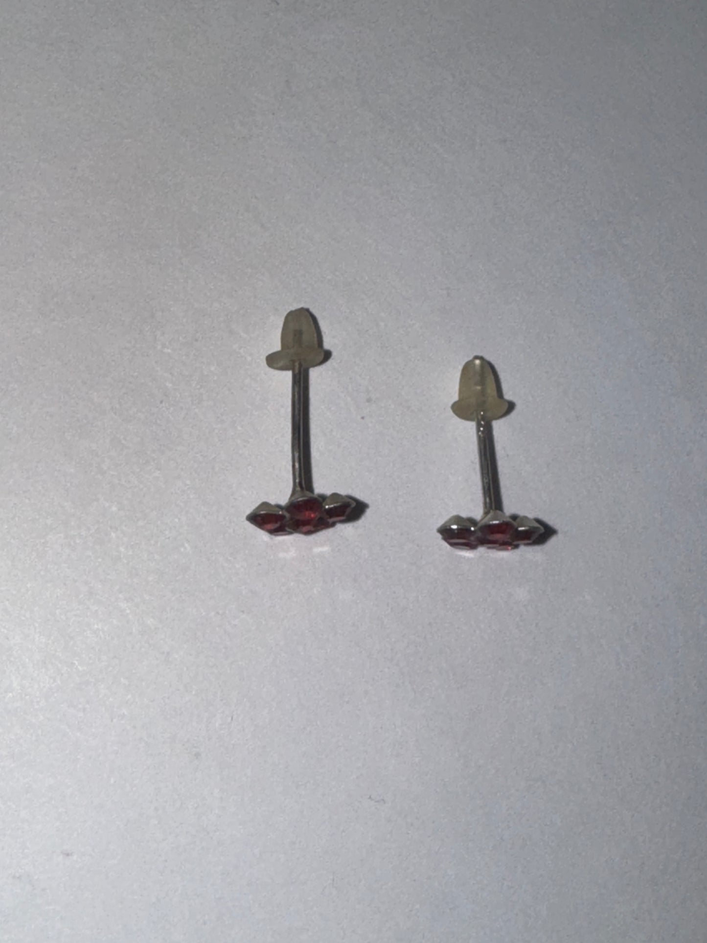 7mm Red Flower Cz And Sterling Post Earrings