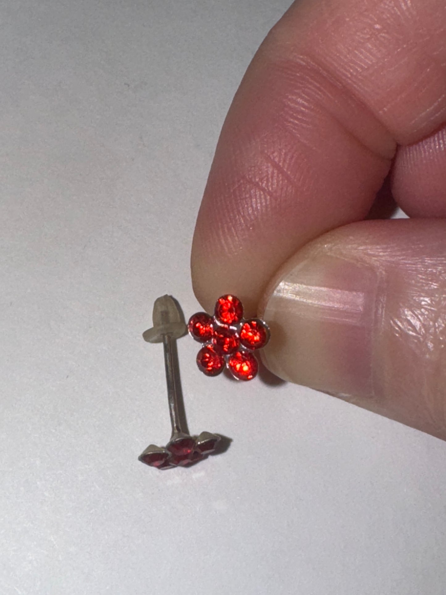 7mm Red Flower Cz And Sterling Post Earrings