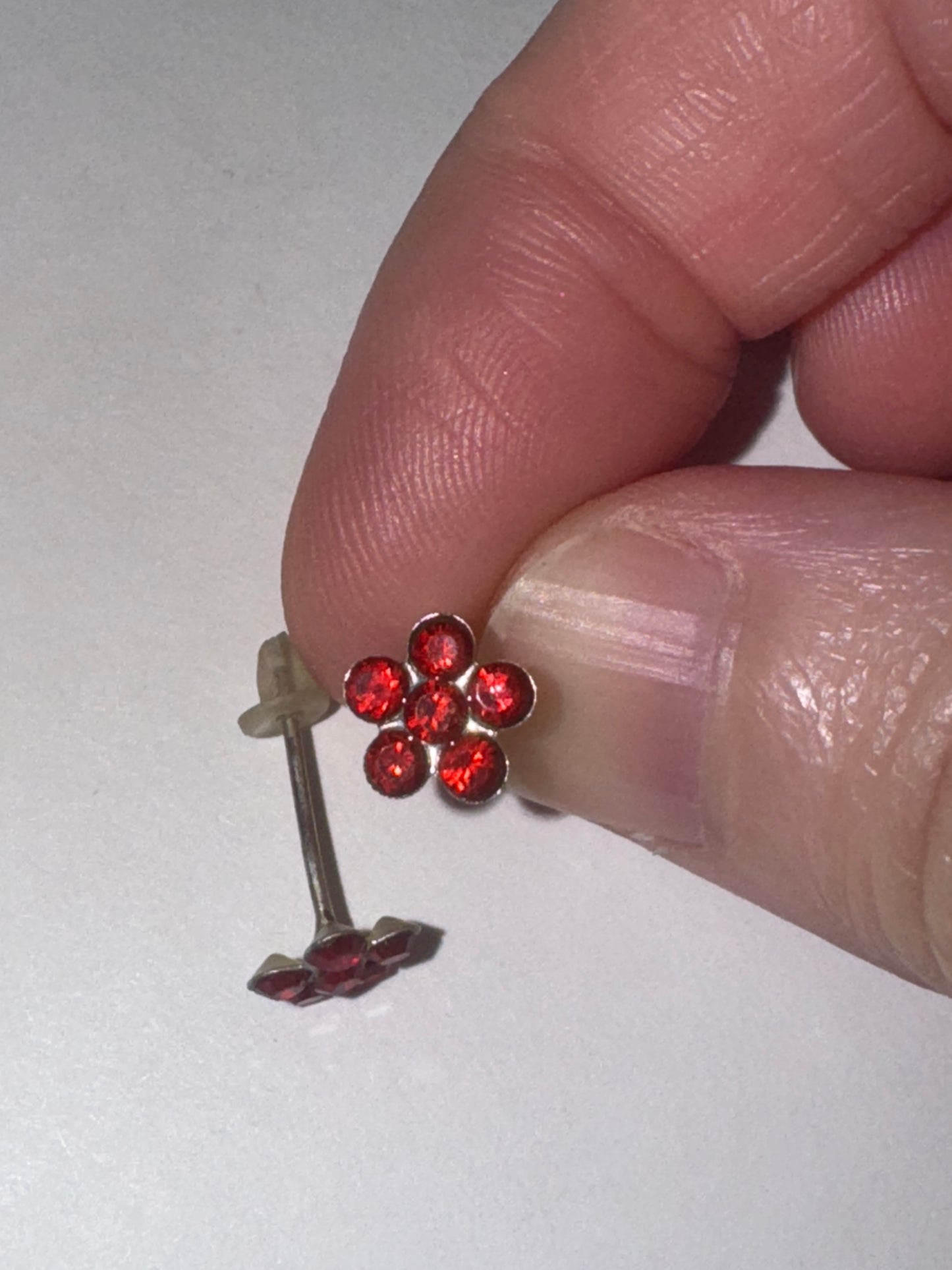 7mm Red Flower Cz And Sterling Post Earrings