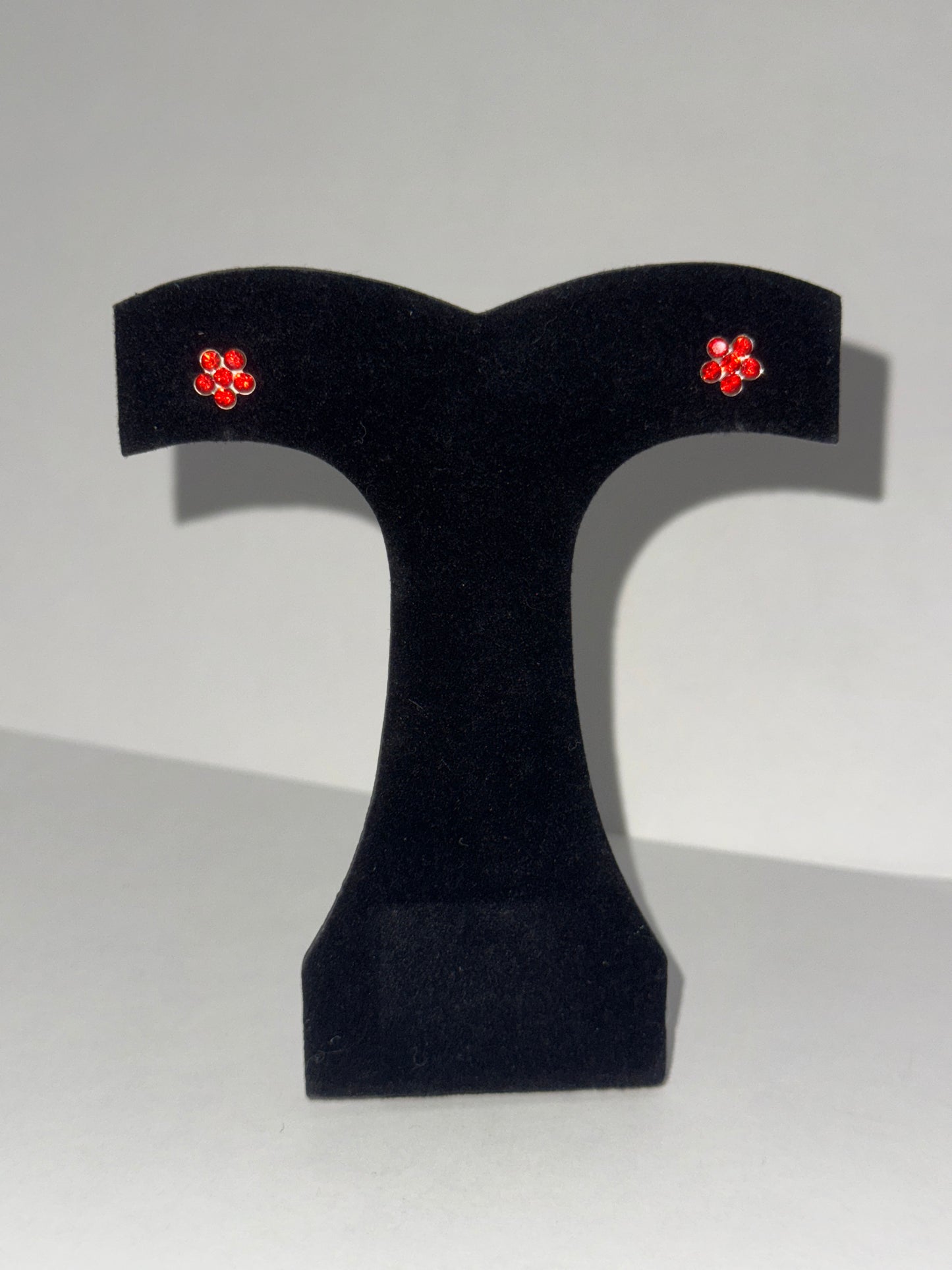7mm Red Flower Cz And Sterling Post Earrings