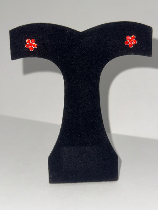 7mm Red Flower Cz And Sterling Post Earrings